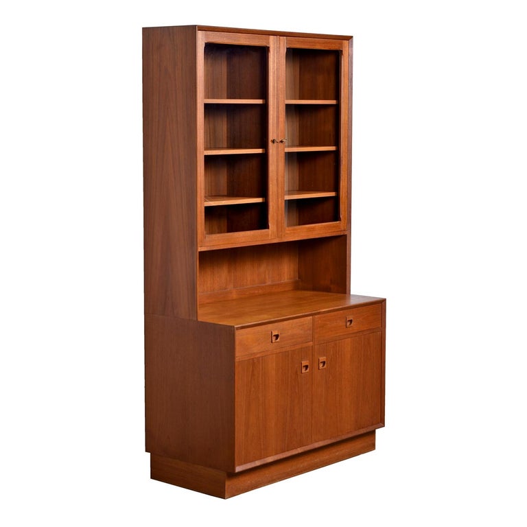 Two-Piece Danish Modern Teak Display China Hutch Cabinet by Brouer Møbelfabrik For Sale
