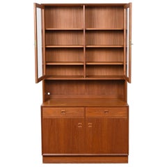 Two-Piece Danish Modern Teak Display China Hutch Cabinet by Brouer Møbelfabrik