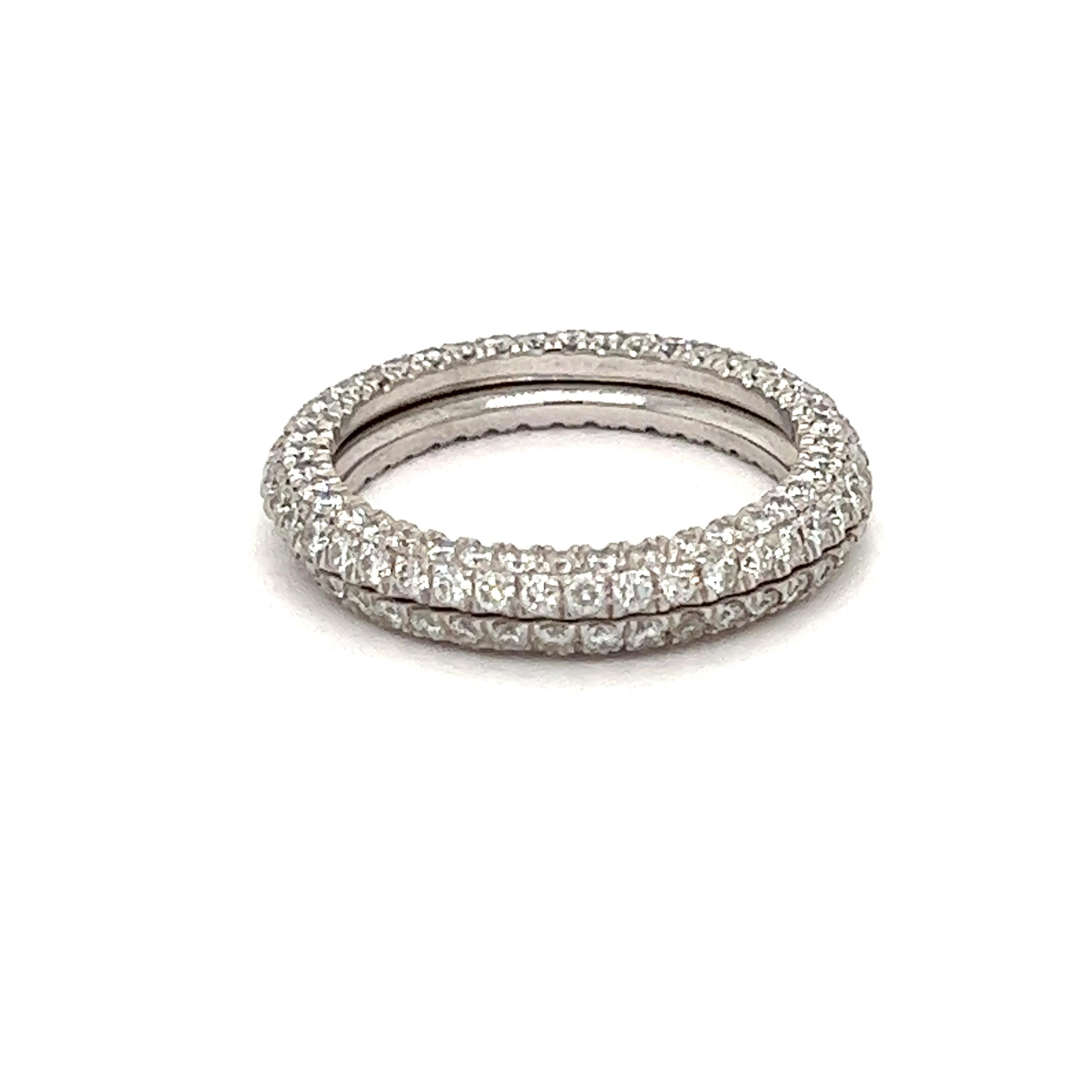 Eternity band set!  Get creative with these pave diamond rings.  Wear them together as stacked rings or with an engagement ring or any other band in the middle.  Inside edges are finished smooth and fit together.  168 round VS-SI clarity and G-H