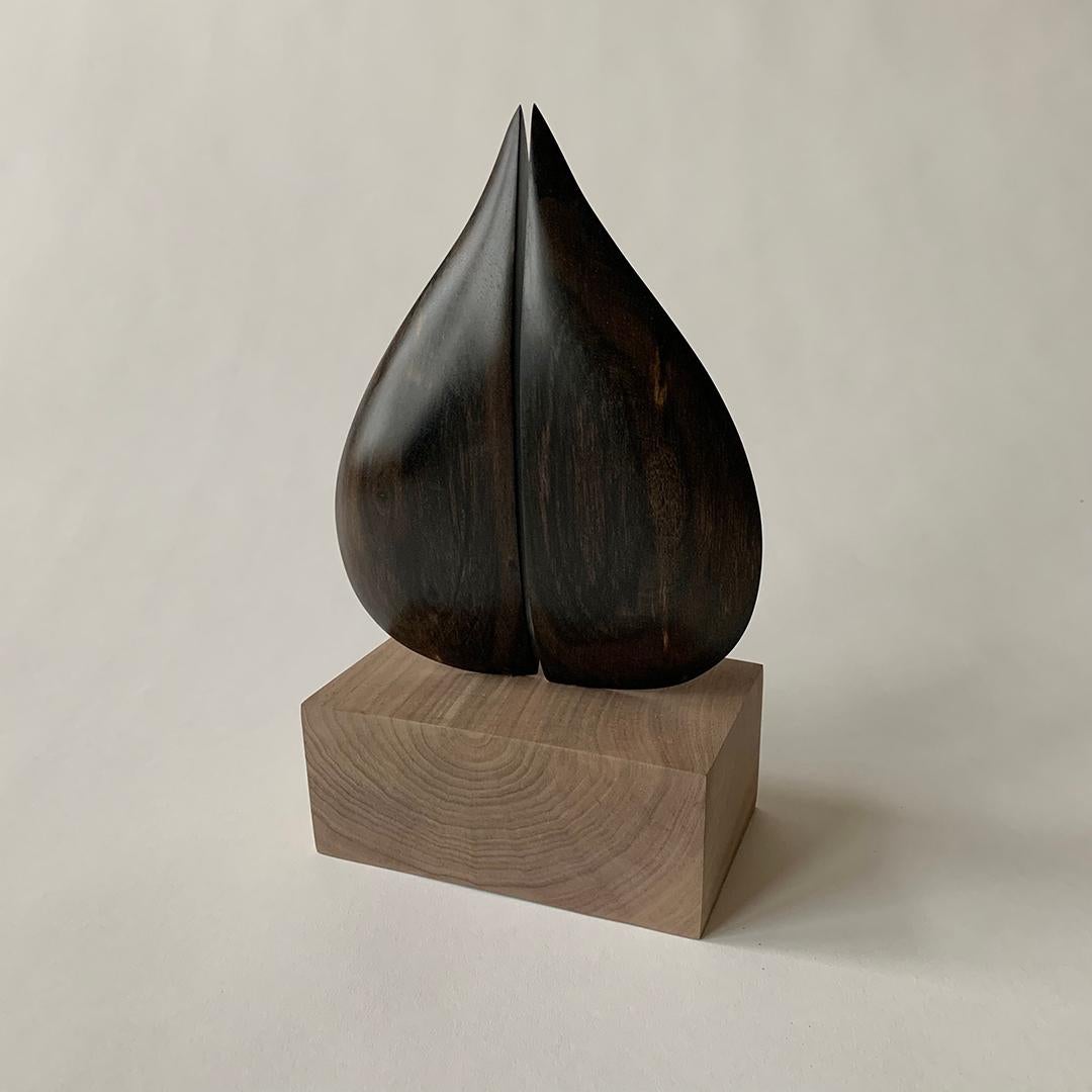 American Two-Piece Ebony, Hand Carved Ebony Wood Sculpture on Wooden Base