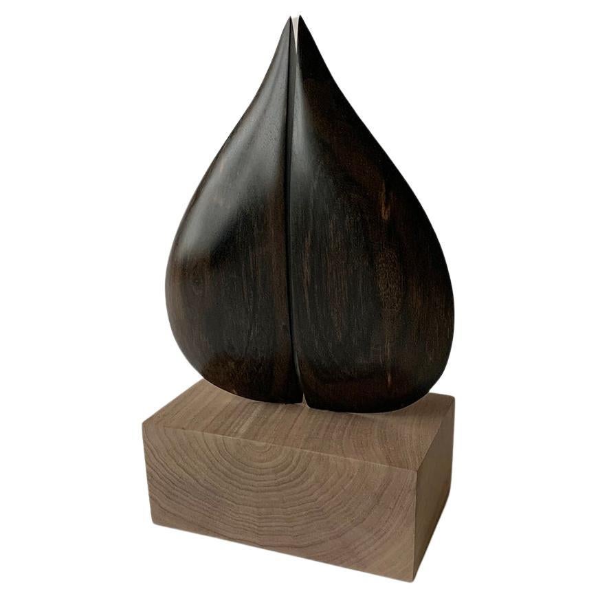 Two-Piece Ebony, Hand Carved Ebony Wood Sculpture on Wooden Base