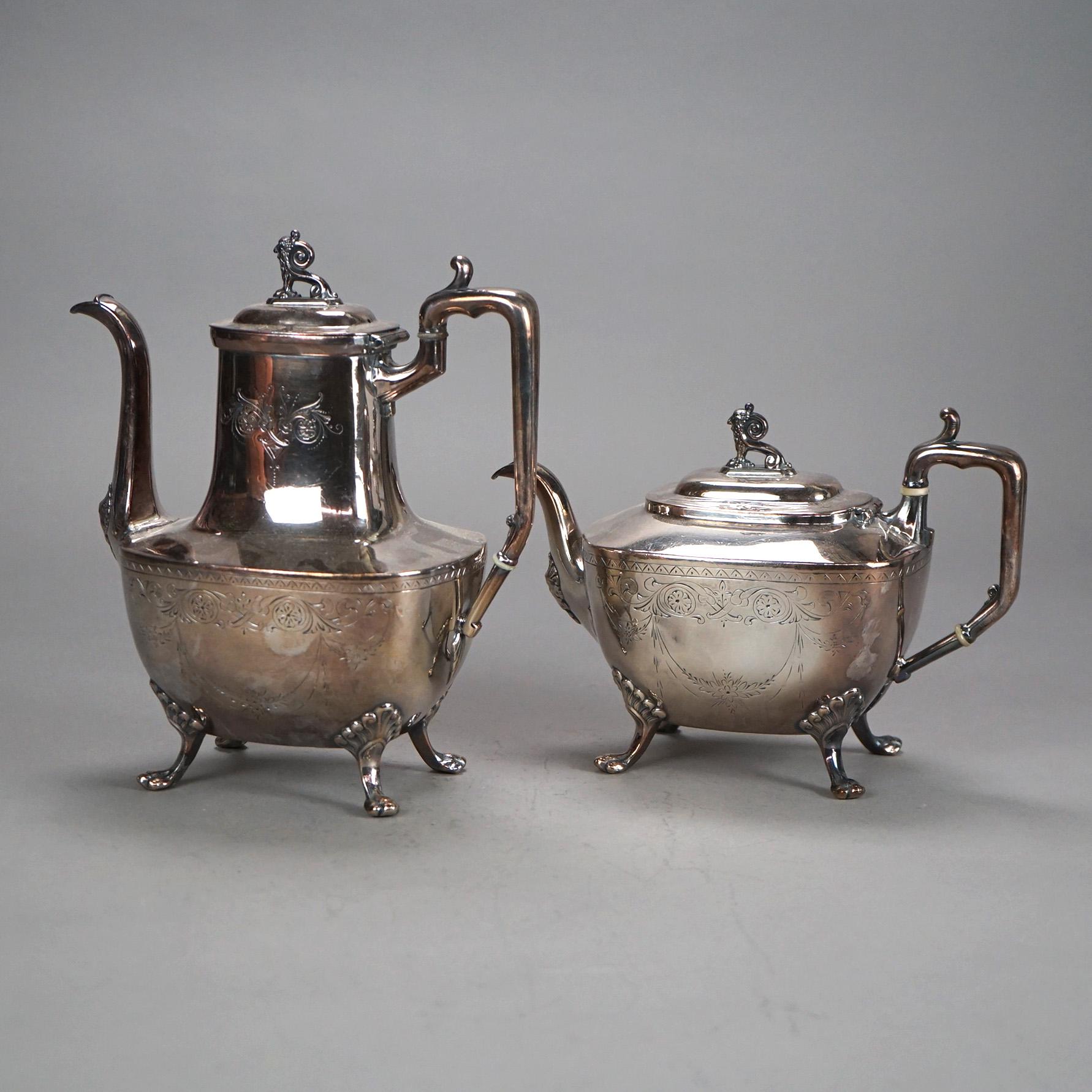 Juego de Té Antiguo Figurado de Dos Piezas con Pies de Garra y Plateado C1890 en venta 2