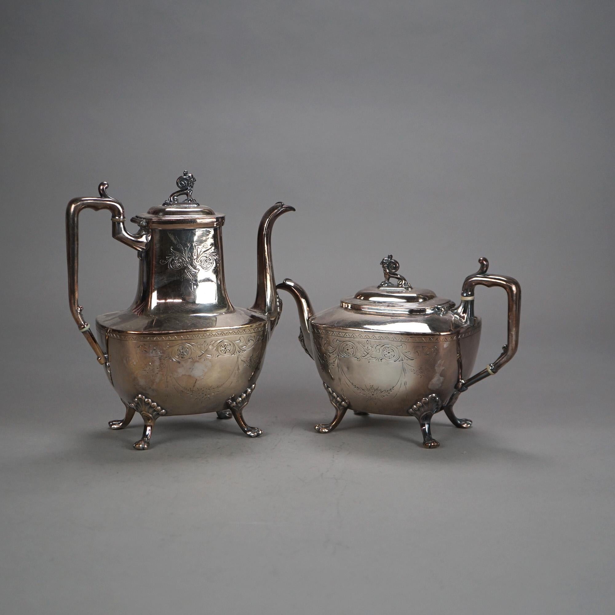 Juego de Té Antiguo Figurado de Dos Piezas con Pies de Garra y Plateado C1890 en venta 3