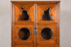 Two-Piece Hardwood Display Cabinet with Glass Paneled Cutouts