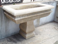 Two Piece Italian Garden Planter or Sink in Carved Limestone