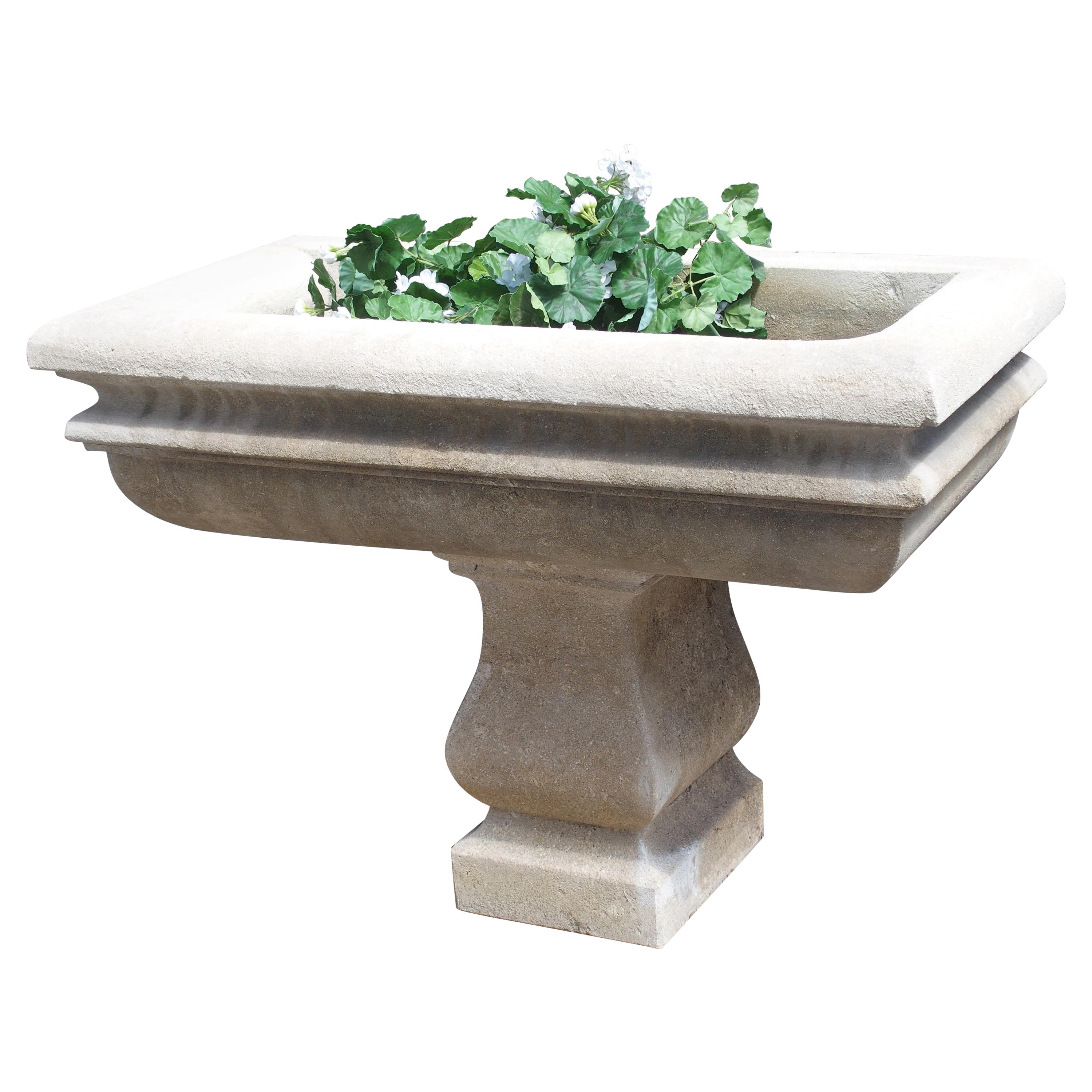 Two Piece Italian Garden Planter or Sink in Carved Limestone For Sale