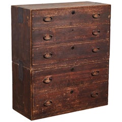 Two-Piece Japanese Stacked Tansu Chest of Drawers