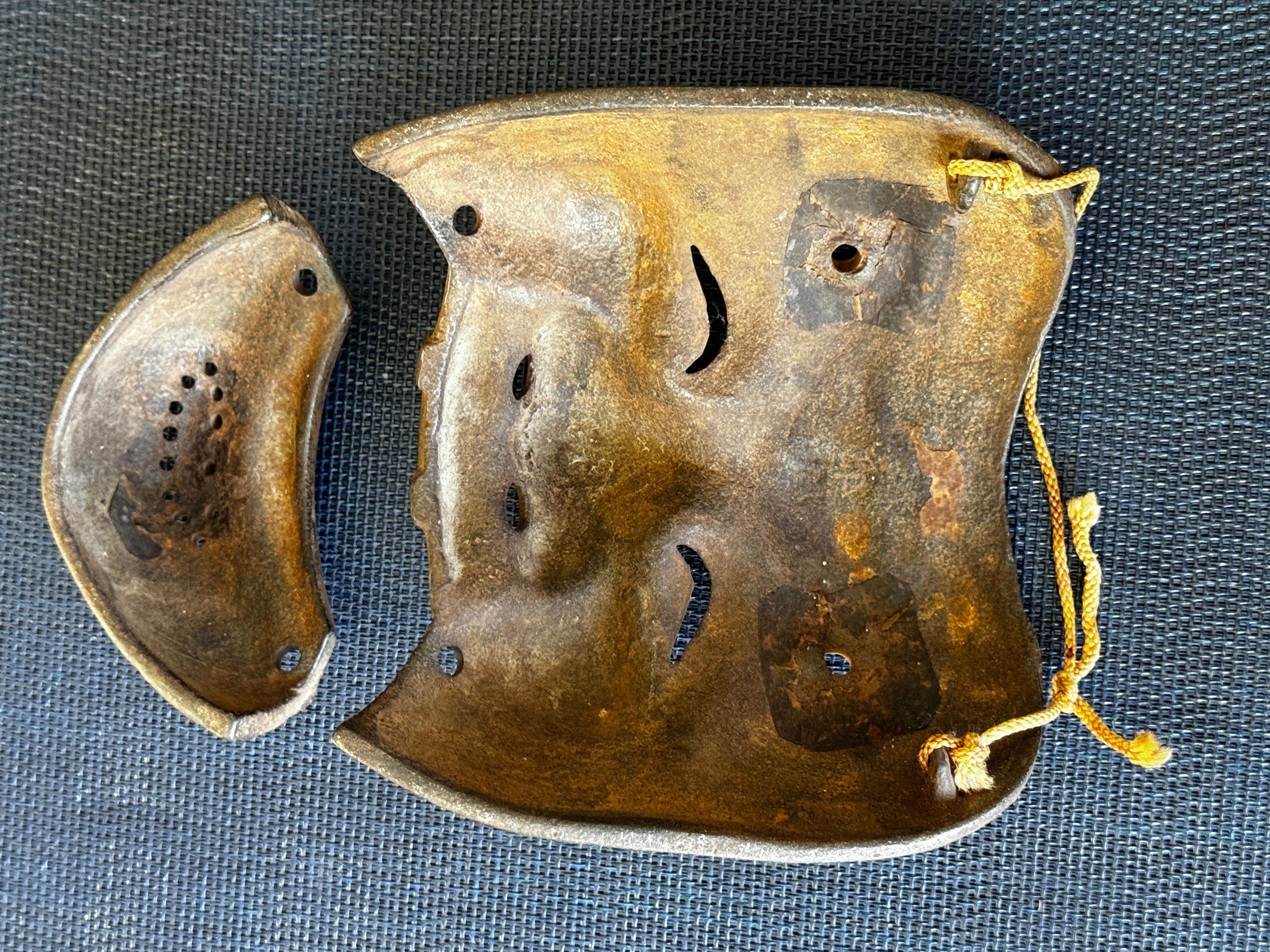 Two Piece Jointed Asian Metal Mask 20th Century  In Good Condition For Sale In San Francisco, CA