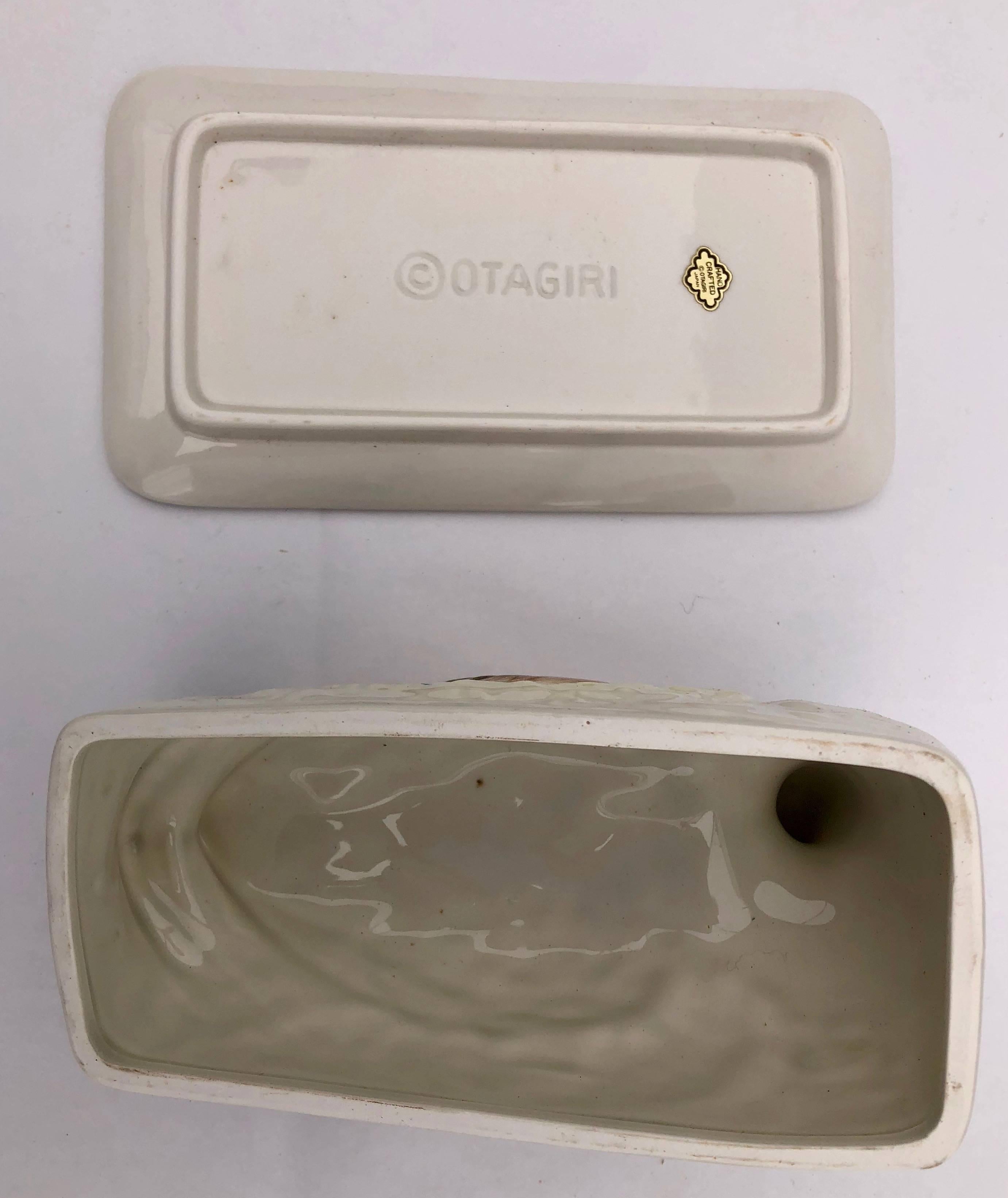 Japanese Two-Piece Mallard Ceramic Butter Dish and Plate Handcrafted by Otagiri, Japan For Sale
