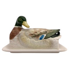 Two-Piece Mallard Ceramic Butter Dish and Plate Handcrafted by Otagiri, Japan