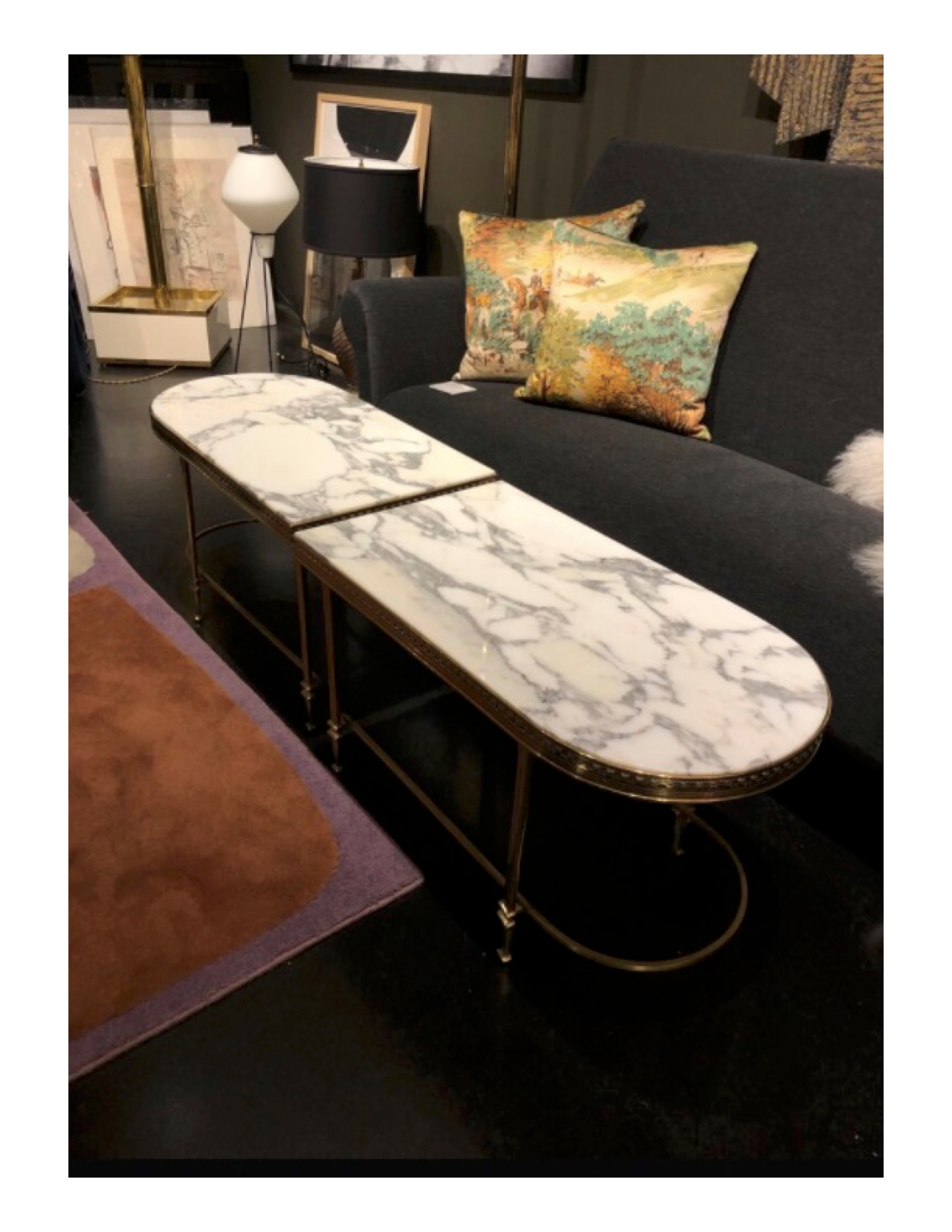 Neoclassical Two-Piece Marble and Brass Coffee Table or Pair of Side Tables