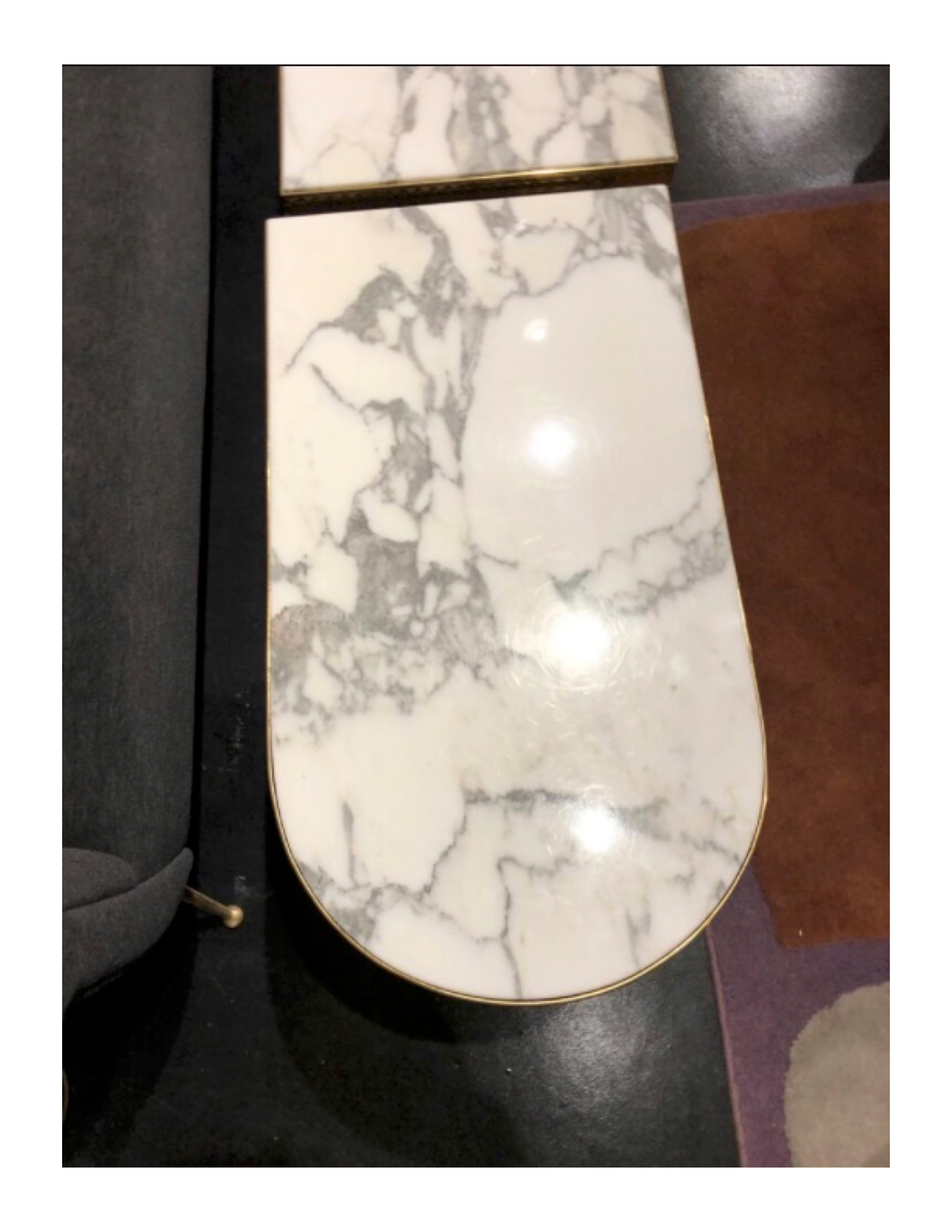 Two-Piece Marble and Brass Coffee Table or Pair of Side Tables In Good Condition In Chicago, IL