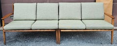 Two-Piece Mid-Century Teak Sofa with New Sage Green Upholstery