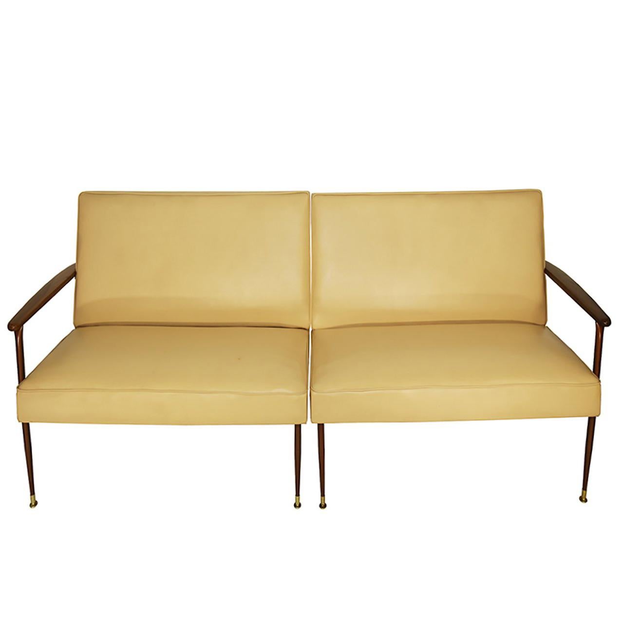Two-Piece Midcentury Italian Cappuccino Color Loveseat For Sale