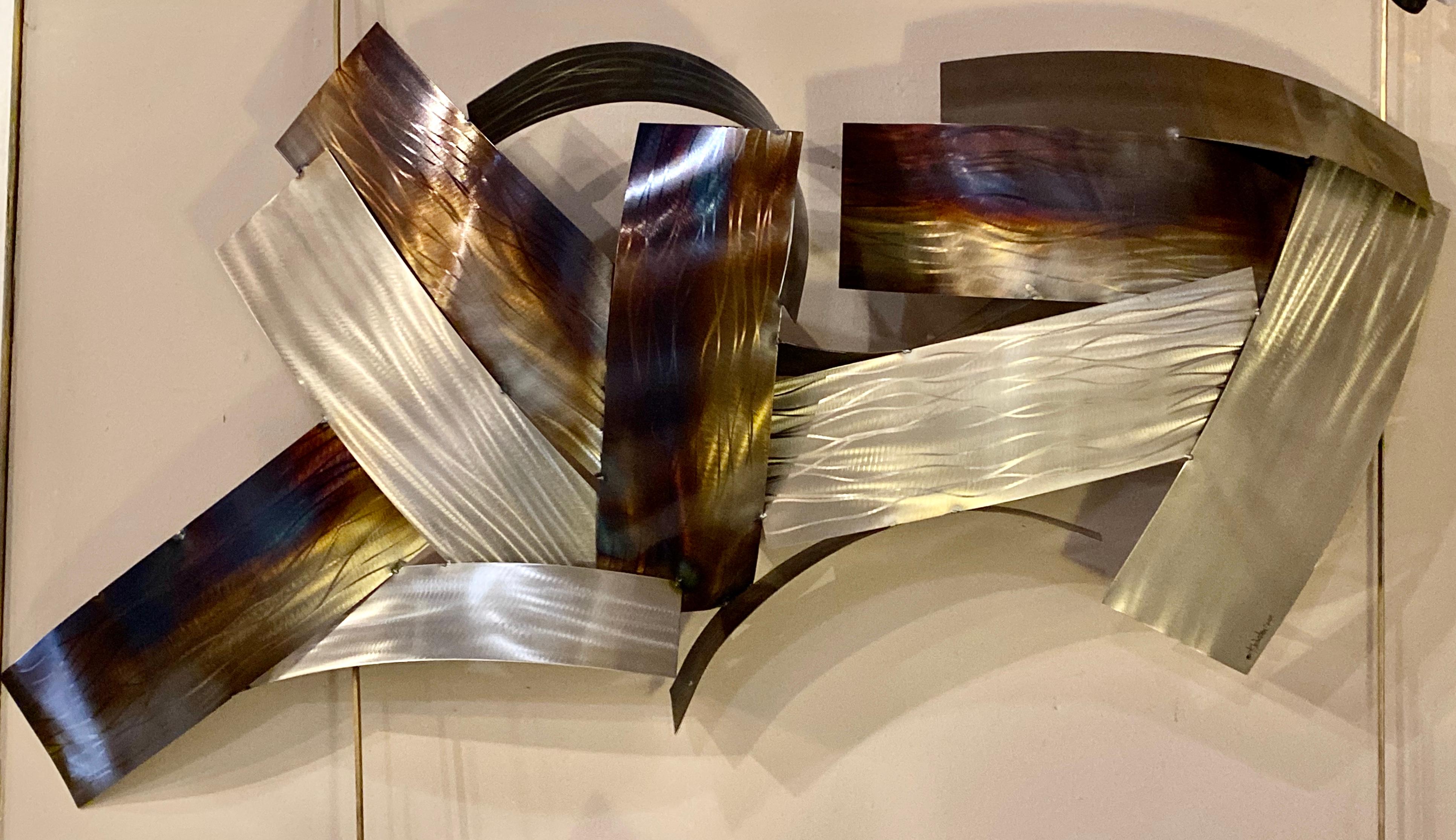 Two Piece Modern Metal Wall Sculpture by Johnston, 2011 In Good Condition In Stamford, CT