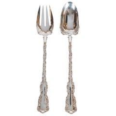 Retro Two-Piece Neoclassical Sterling Silver Serving Set with Foliate Detailing