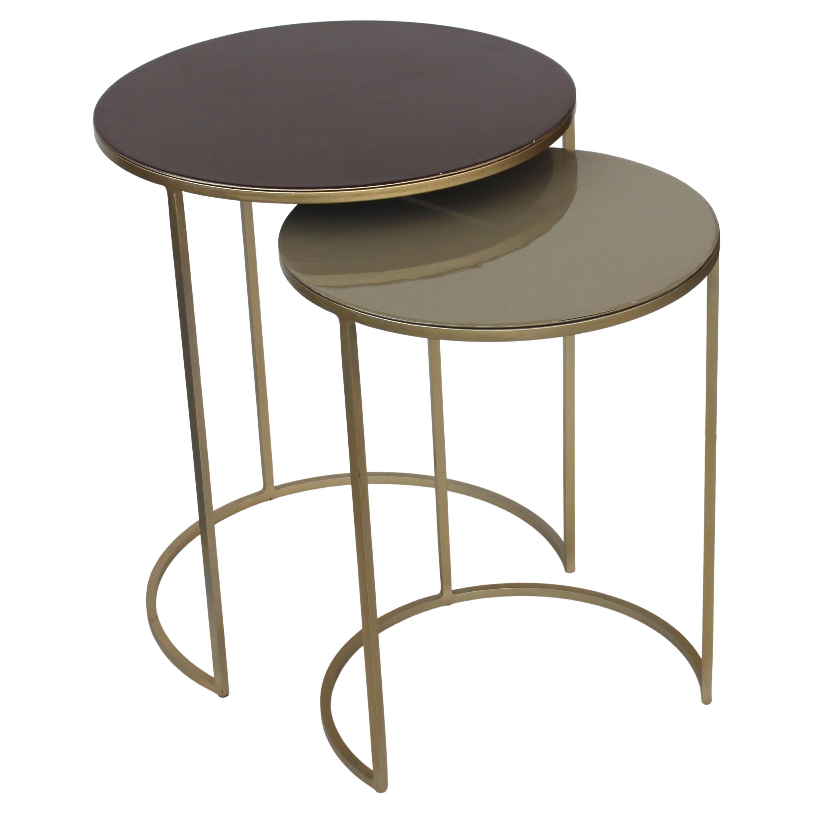 Two Piece Nesting Tables with Lacquered Tops For Sale