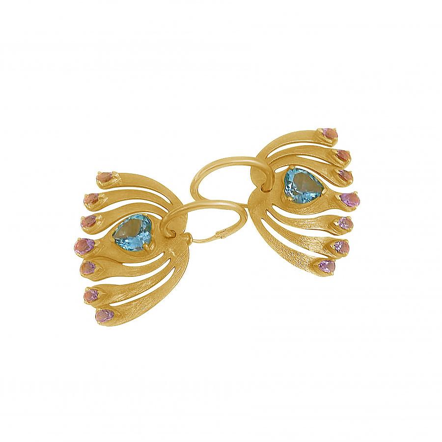Honor the peacock's confident beauty with these detachable earrings.  Inviting and brightly polished, these earrings showcase the enviable vividness of blue topaz and amethyst that are set with artistic expertise. 
