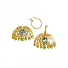 Twin Elegance Blue Topaz Peacock Hoop Earring Set