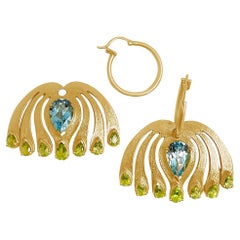Twin Elegance Blue Topaz Peacock Hoop Earring Set