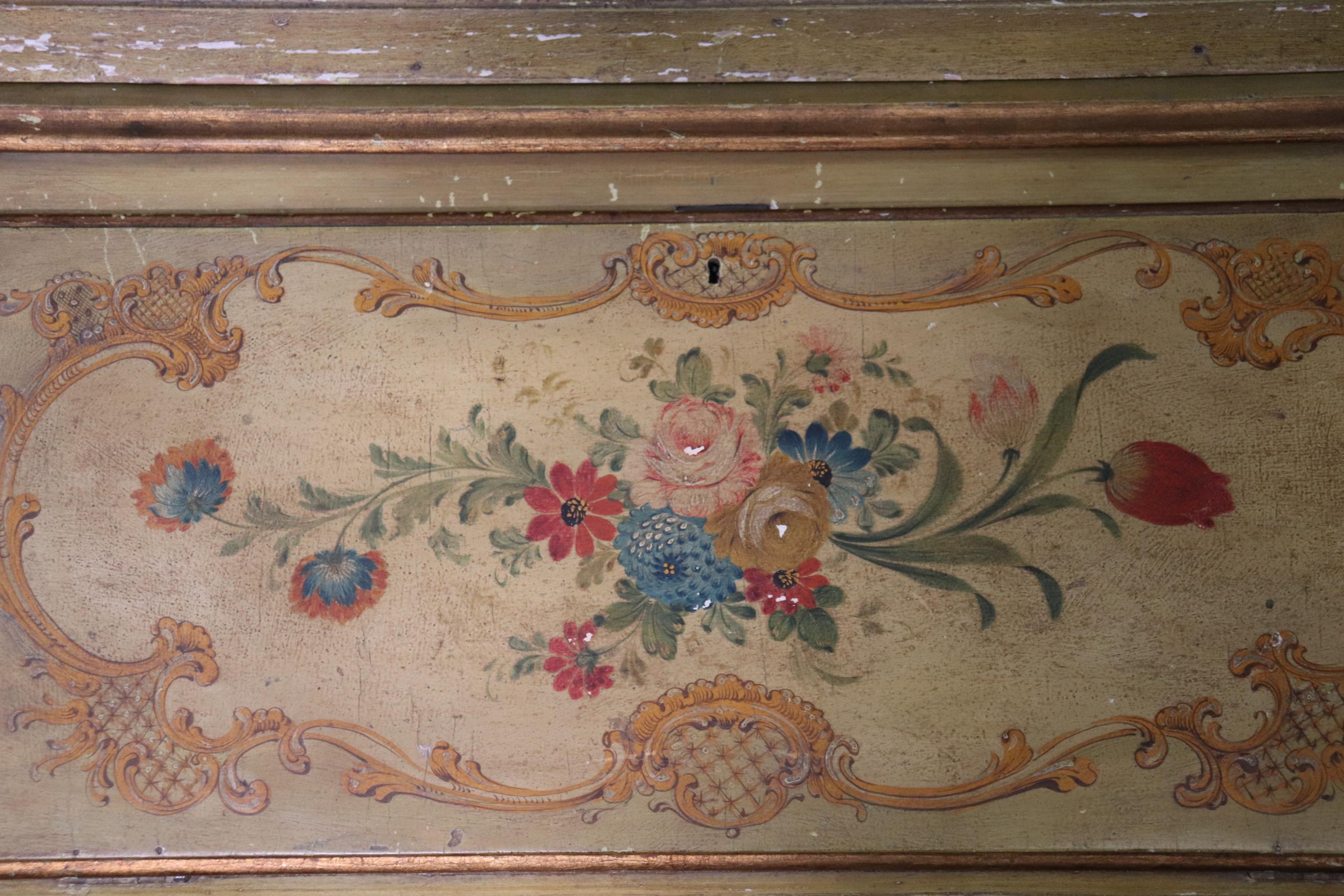 Two Piece Quality Floral Paint Decorated Venetian Italian Secretary Desk 4