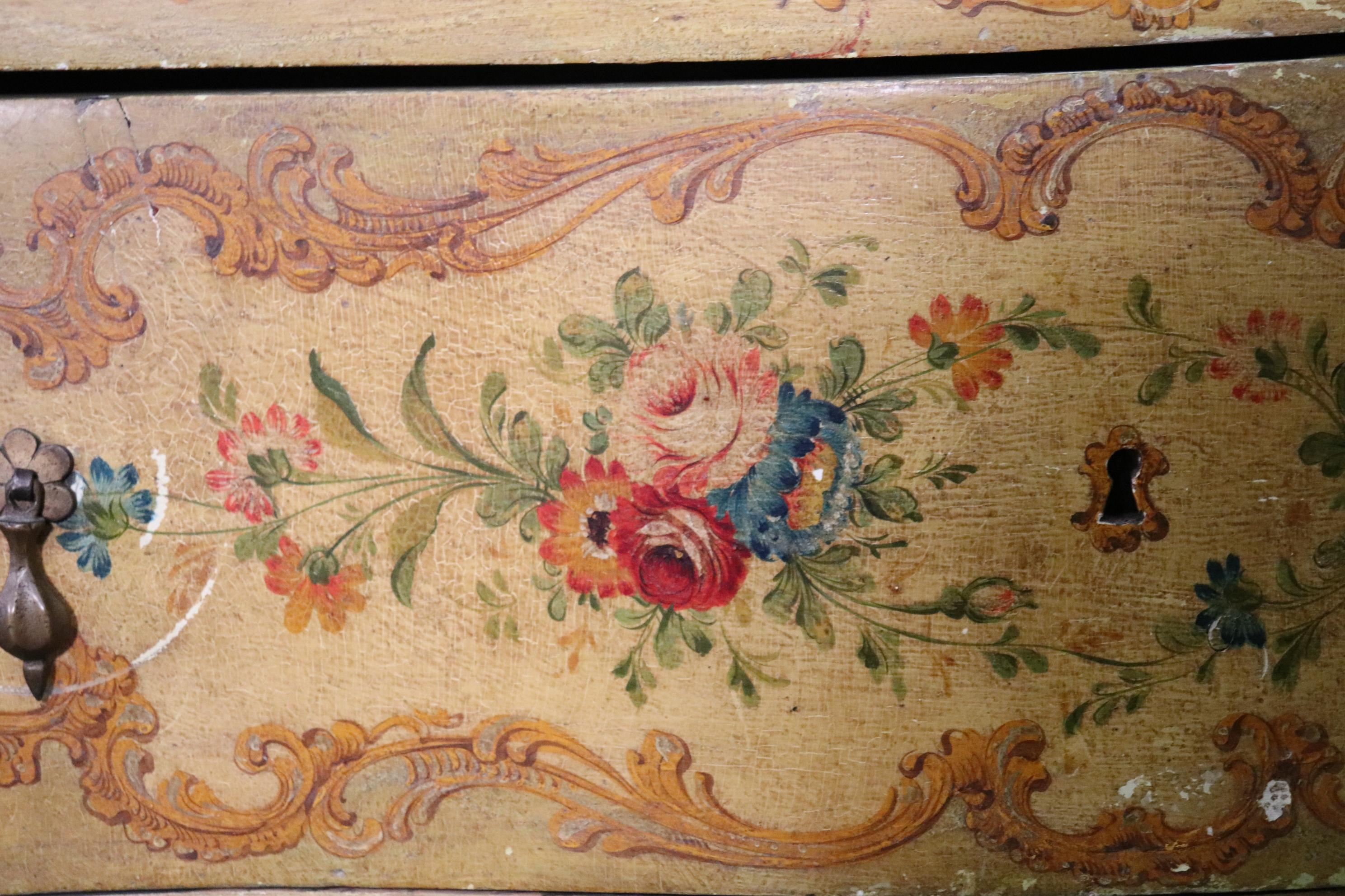 Two Piece Quality Floral Paint Decorated Venetian Italian Secretary Desk 6