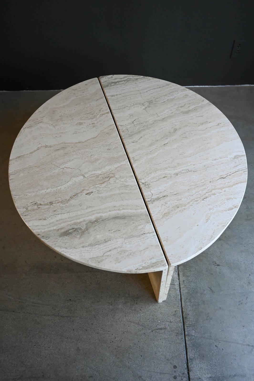 Two Piece Round Travertine Coffee Table Set by Up & Up, ca. 1970 6