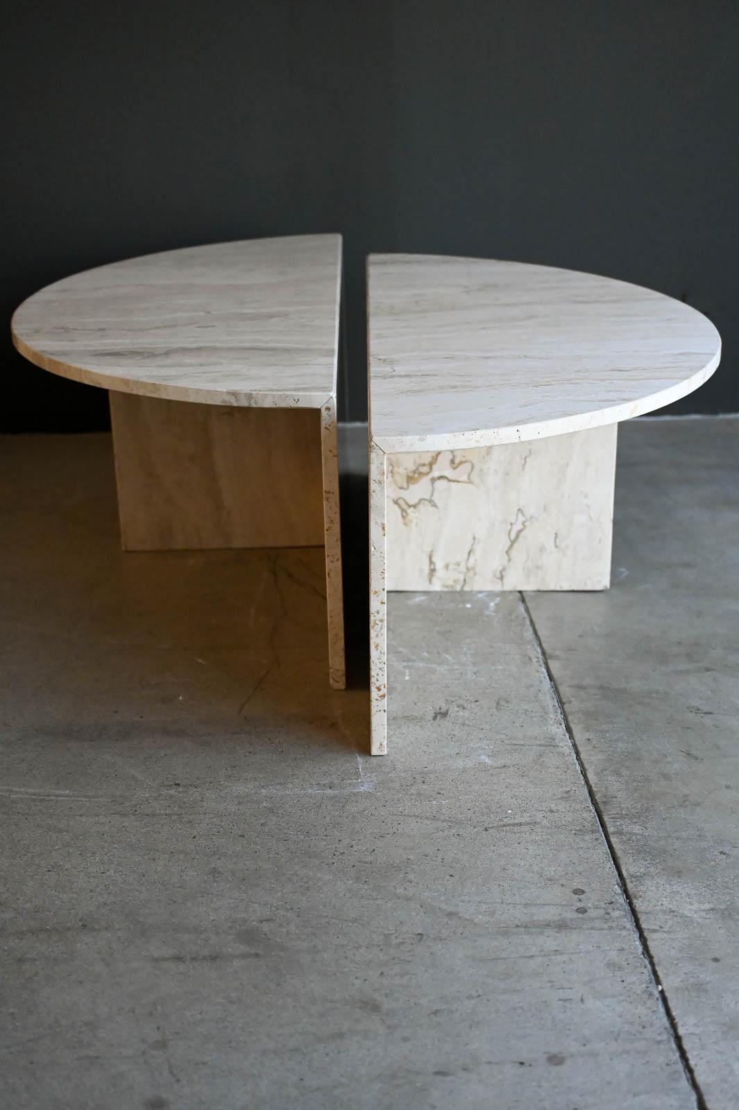 Two Piece Round Travertine Coffee Table Set by Up & Up, ca. 1970 7