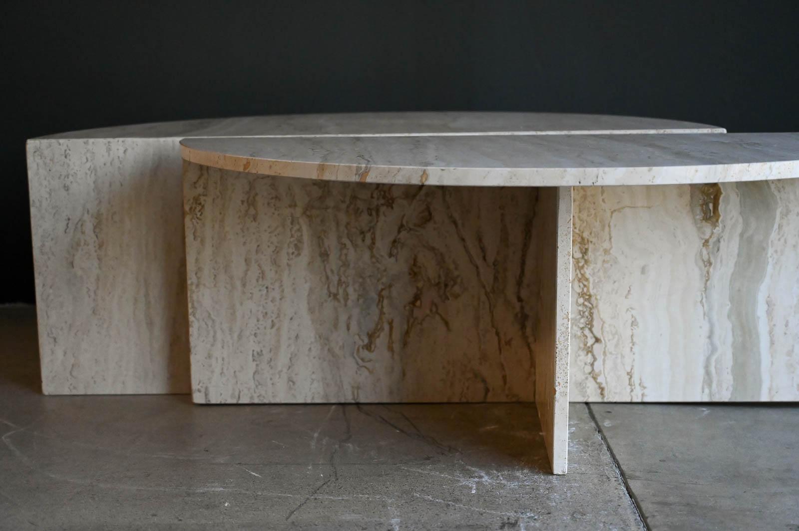 Two Piece Round Travertine Coffee Table Set by Up & Up, ca. 1970 8