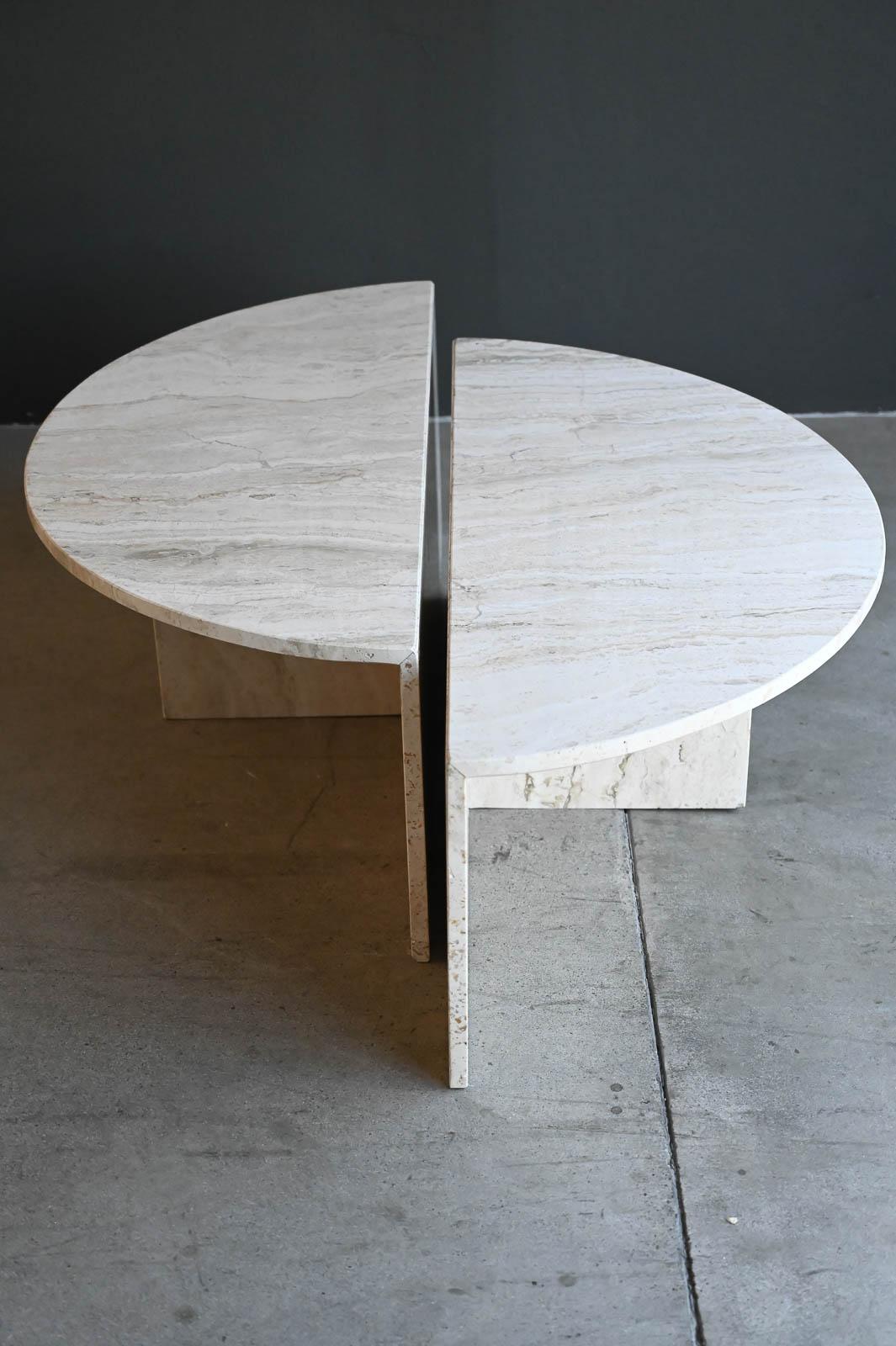 Two Piece Round Travertine Coffee Table Set by Up & Up, ca. 1970 In Good Condition In Costa Mesa, CA