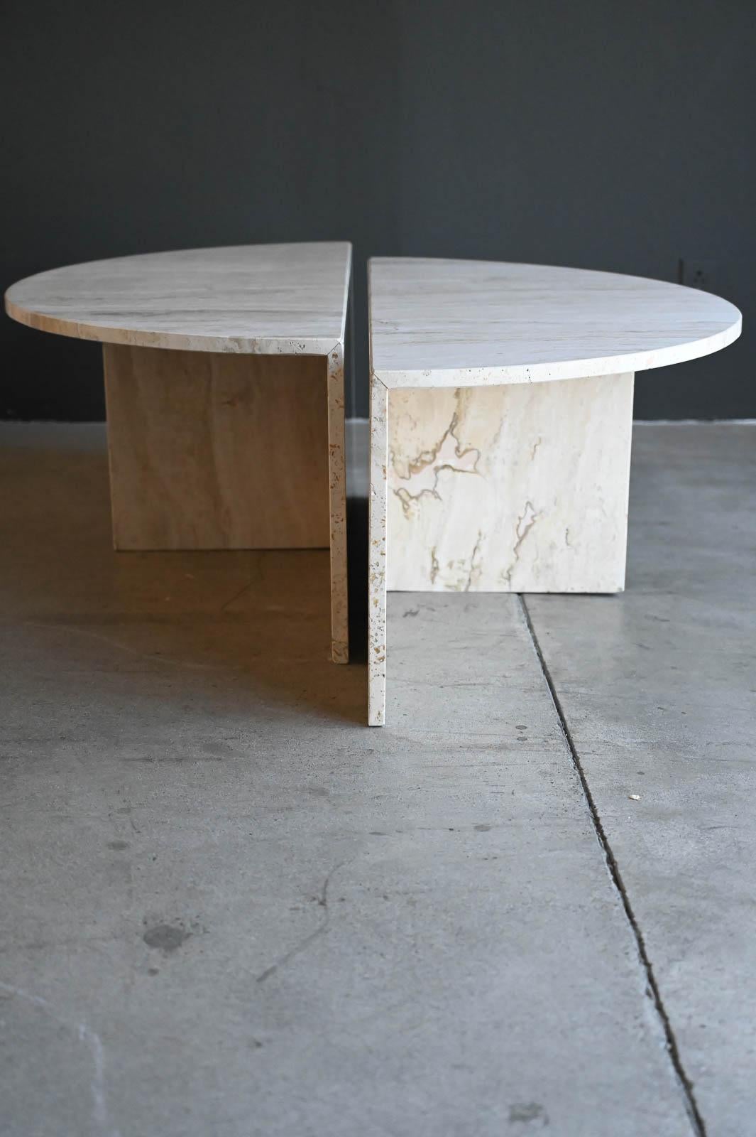 Late 20th Century Two Piece Round Travertine Coffee Table Set by Up & Up, ca. 1970