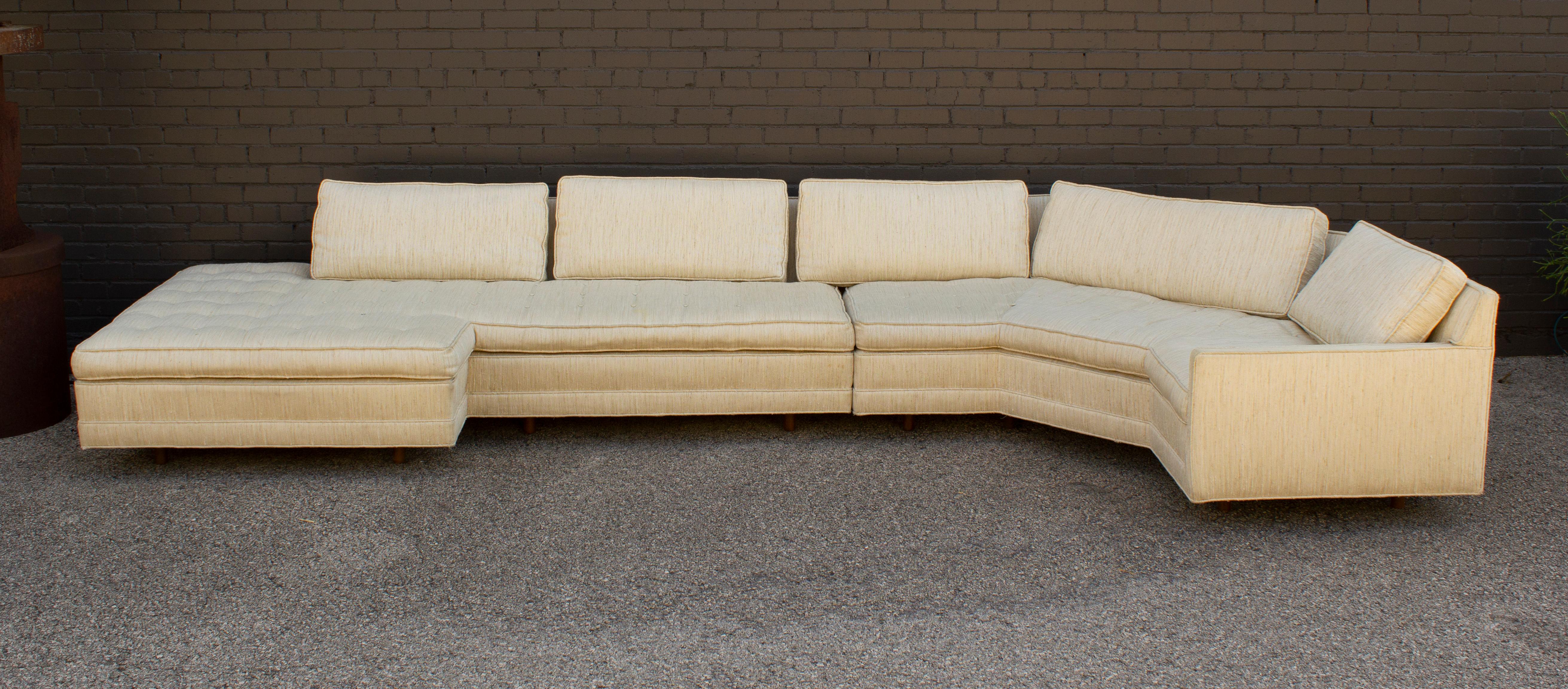 Two-piece sectional sofa designed by Harvey Probber from his Nuclear Sert Group. The sofa is in good original condition and can be used together or separately. It is still in the original period fabric and would certainly benefit from re-upholstery.