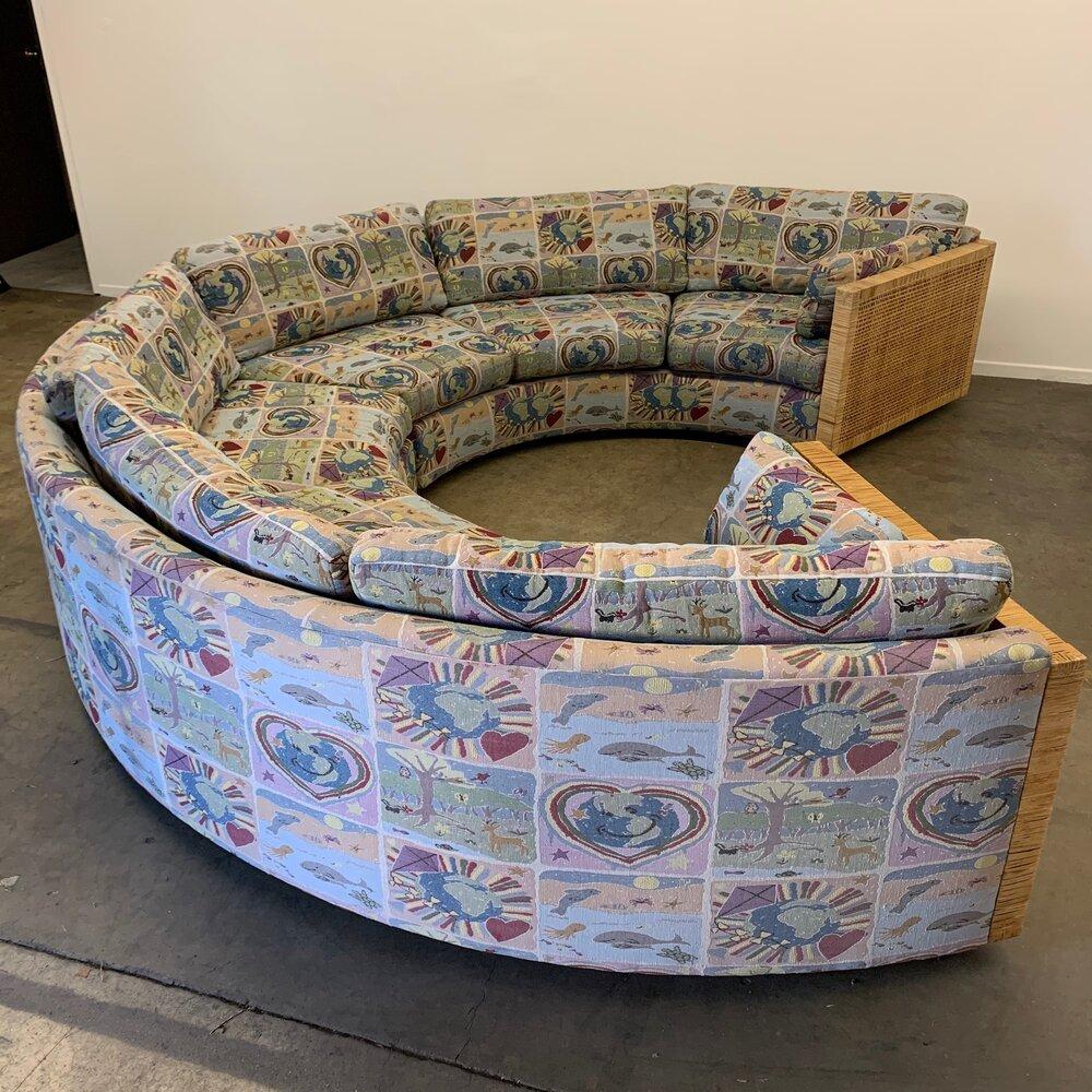 Two Piece Semi Circle Sofa, Caned Sides 1