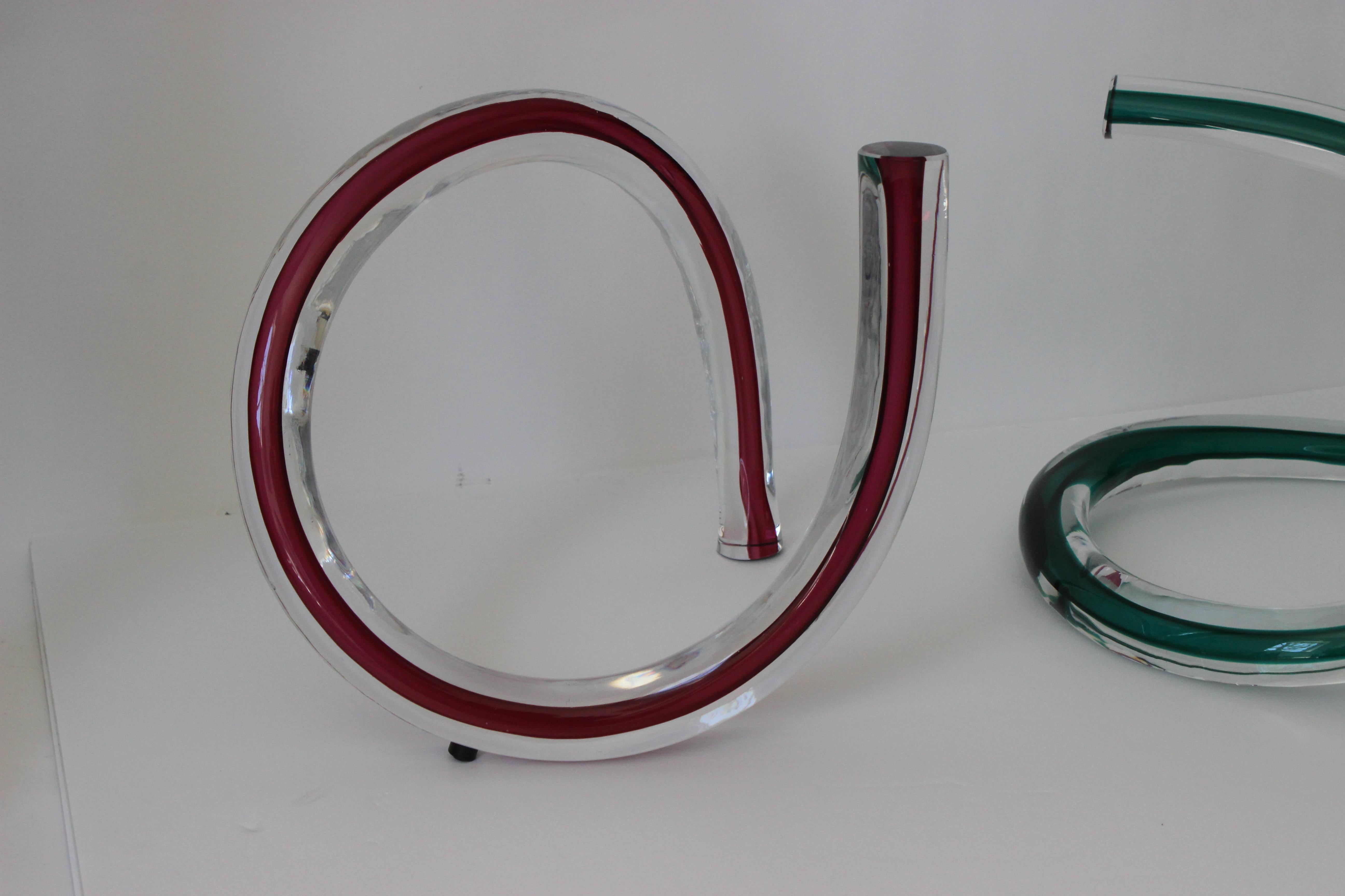 Two Piece Set of Artisan Glass Free Form Swirls Sculpture For Sale 7