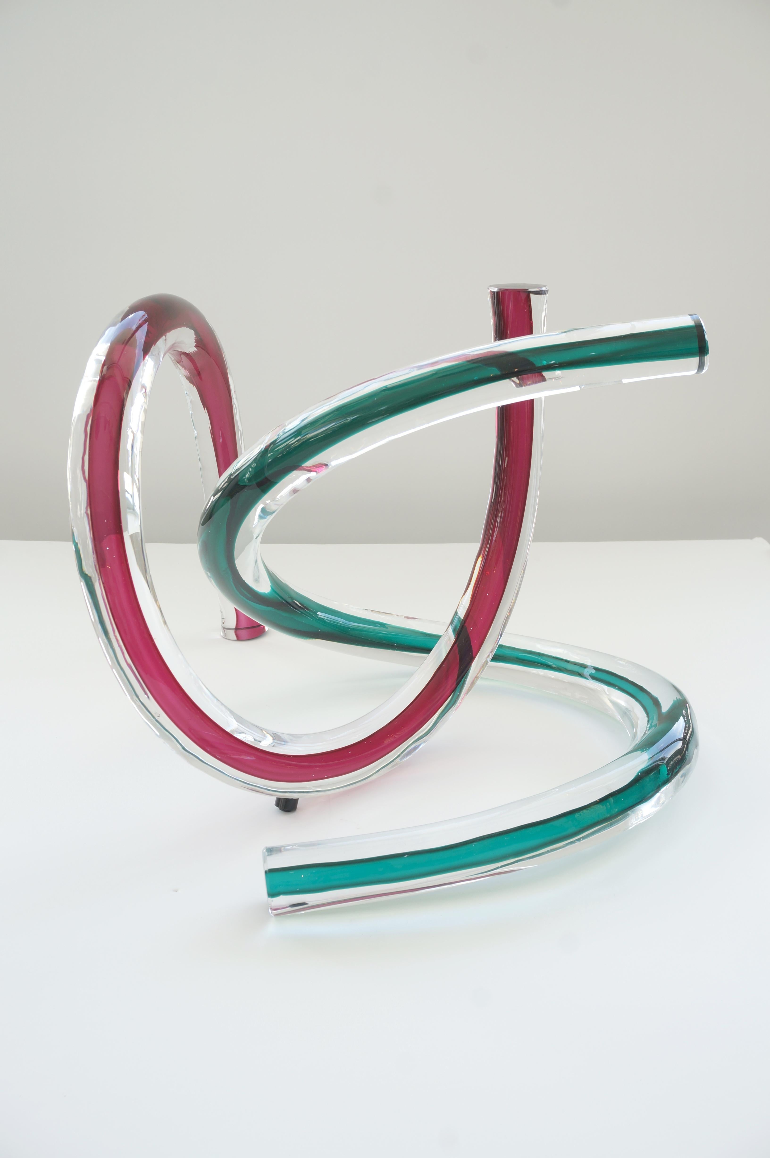 Modern Two Piece Set of Artisan Glass Free Form Swirls Sculpture For Sale