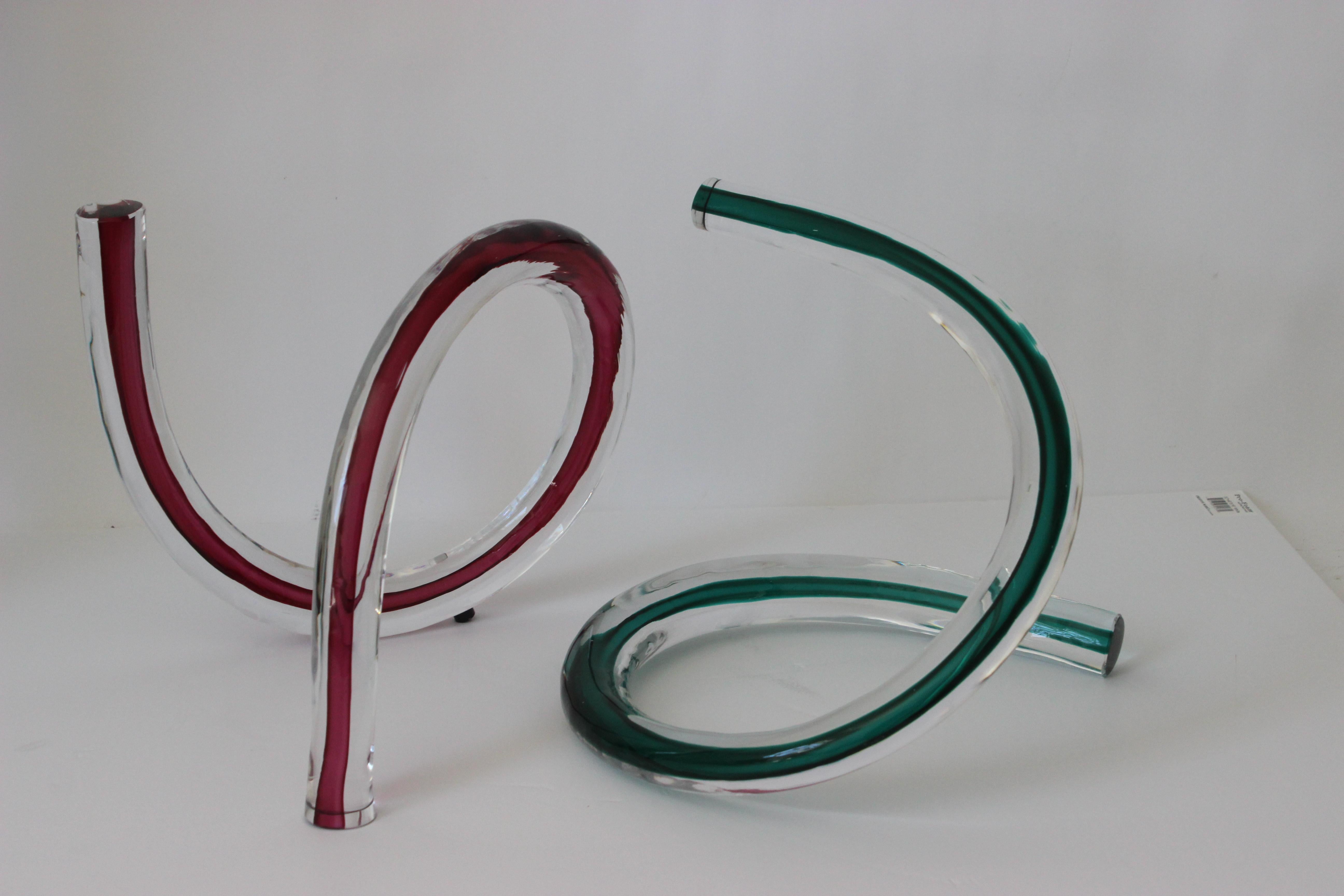 Two Piece Set of Artisan Glass Free Form Swirls Sculpture In Good Condition For Sale In West Palm Beach, FL