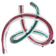 Two Piece Set of Artisan Glass Free Form Swirls Sculpture