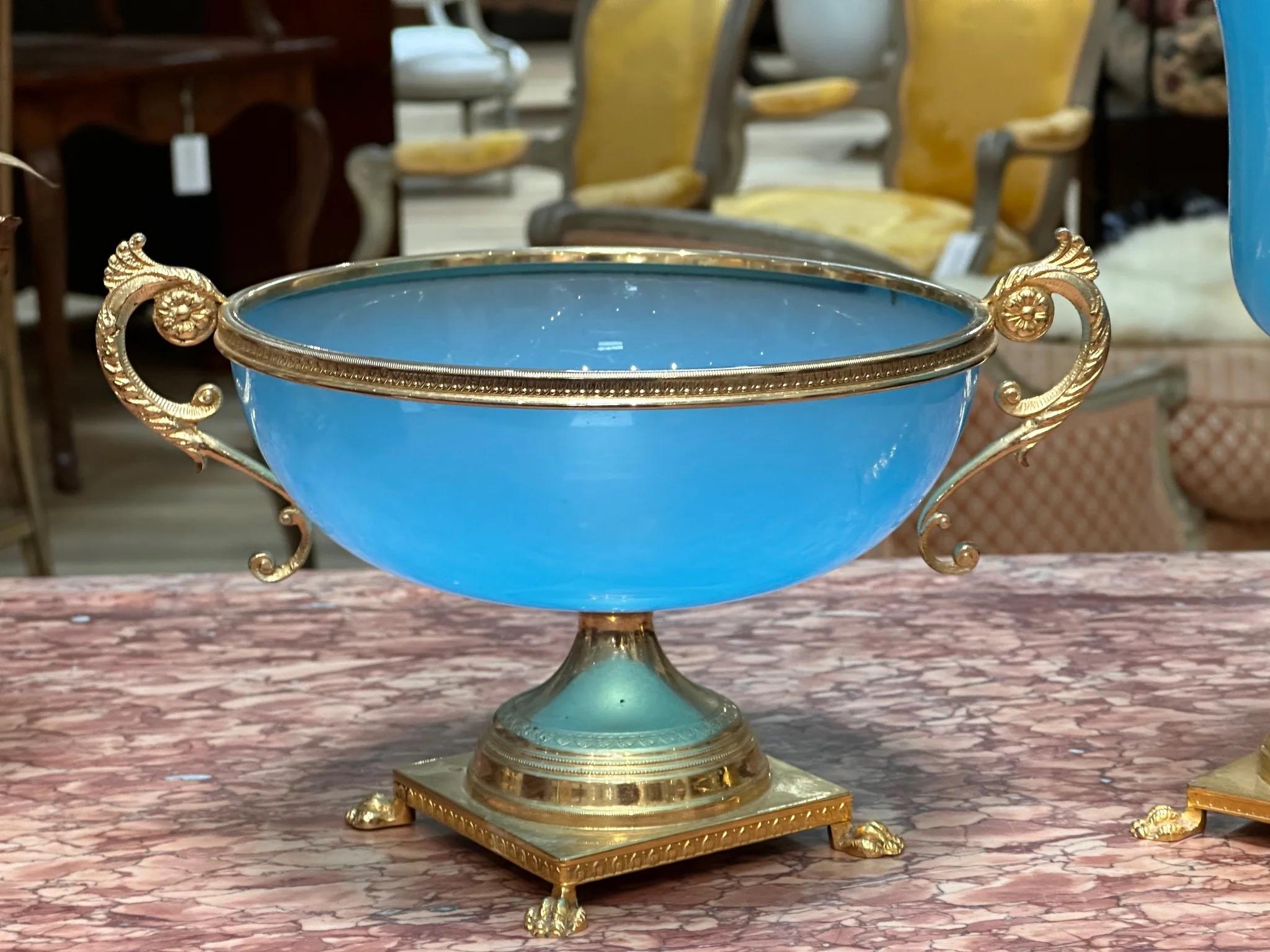 Two-Piece set of French Blue Opaline, c. 1860, Likely Palais Royale In Good Condition In Charlottesville, VA