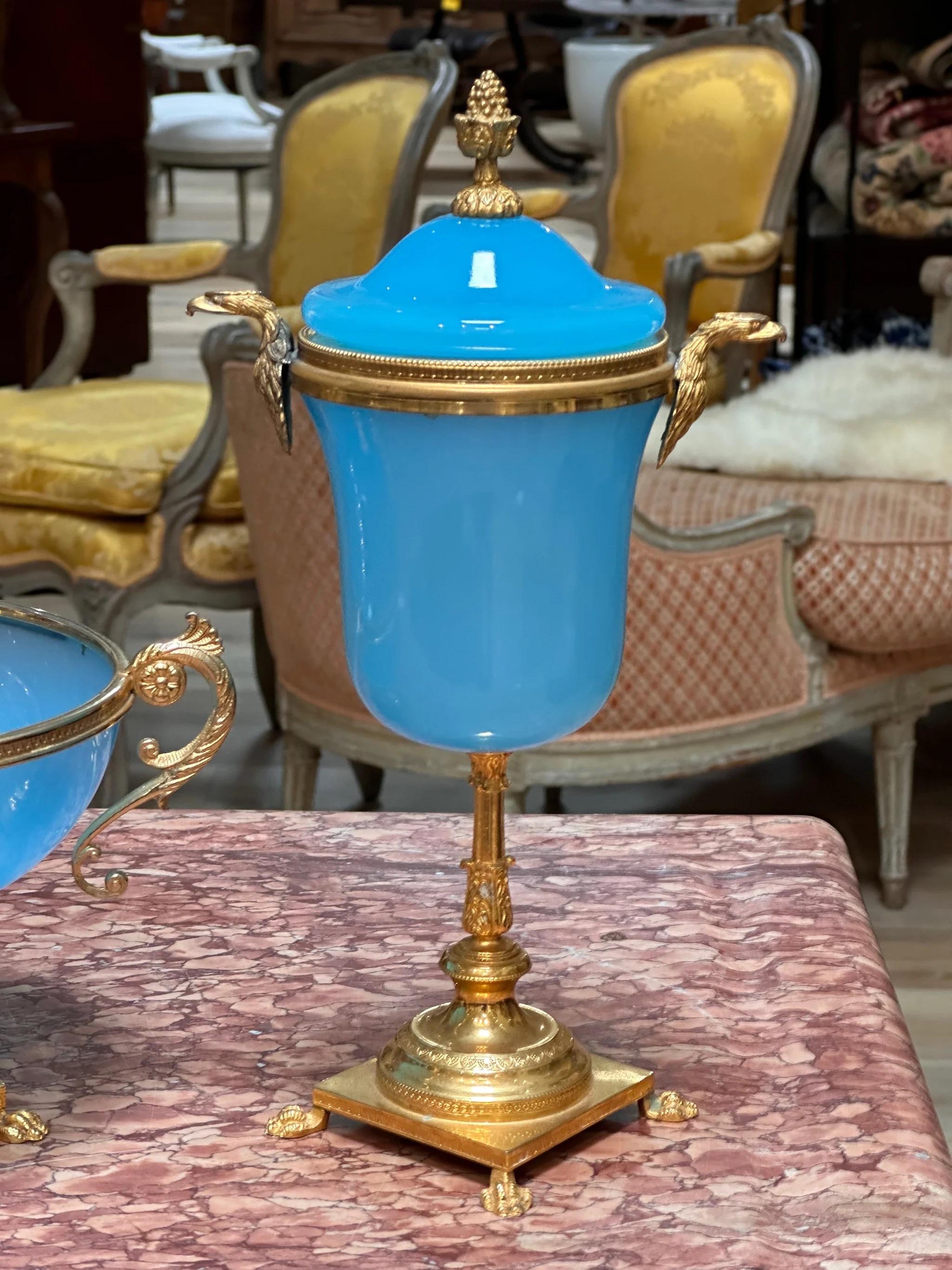 Mid-19th Century Two-Piece set of French Blue Opaline, c. 1860, Likely Palais Royale