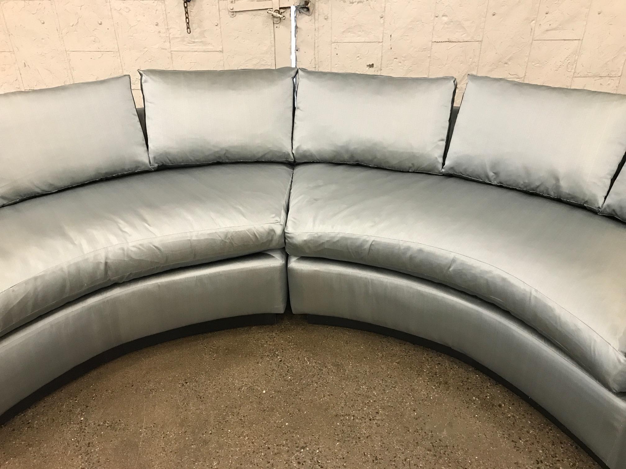 Mid-Century Modern Two-Piece Sofa Sectional in Satin For Sale