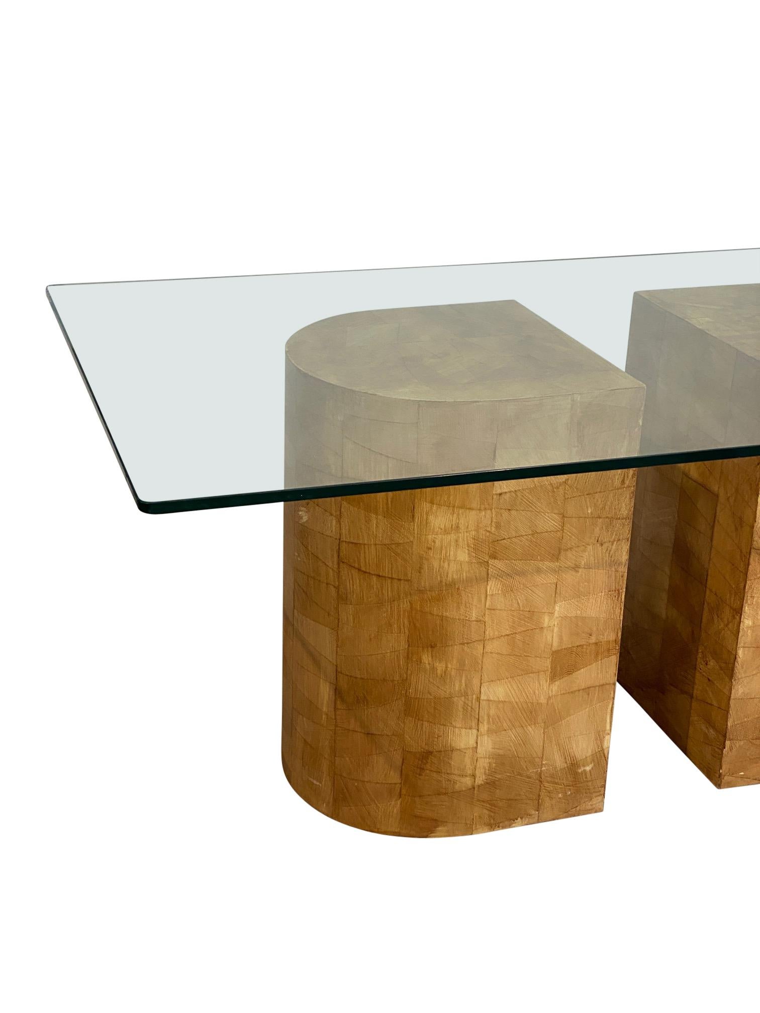 Two-Piece Solid Wooden Blocks Dining Table In Good Condition In West Palm Beach, FL