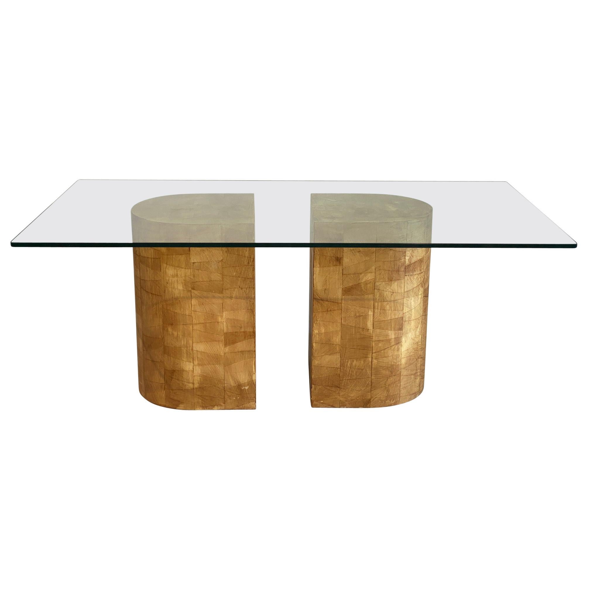 Two-Piece Solid Wooden Blocks Dining Table For Sale