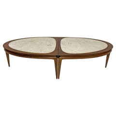 Two Piece Surfboard Coffee Table in Walnet With MarbleTop, Circa 1960s
