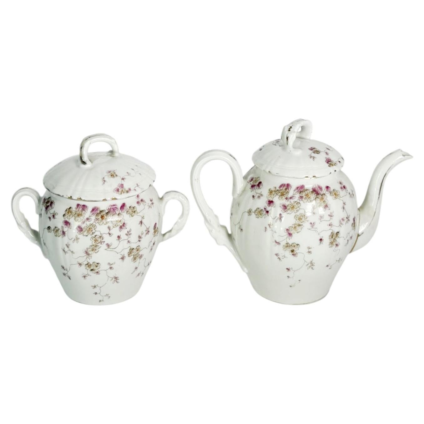 Two-Piece Tea service with Floral Decoration, France, 20th Century For Sale