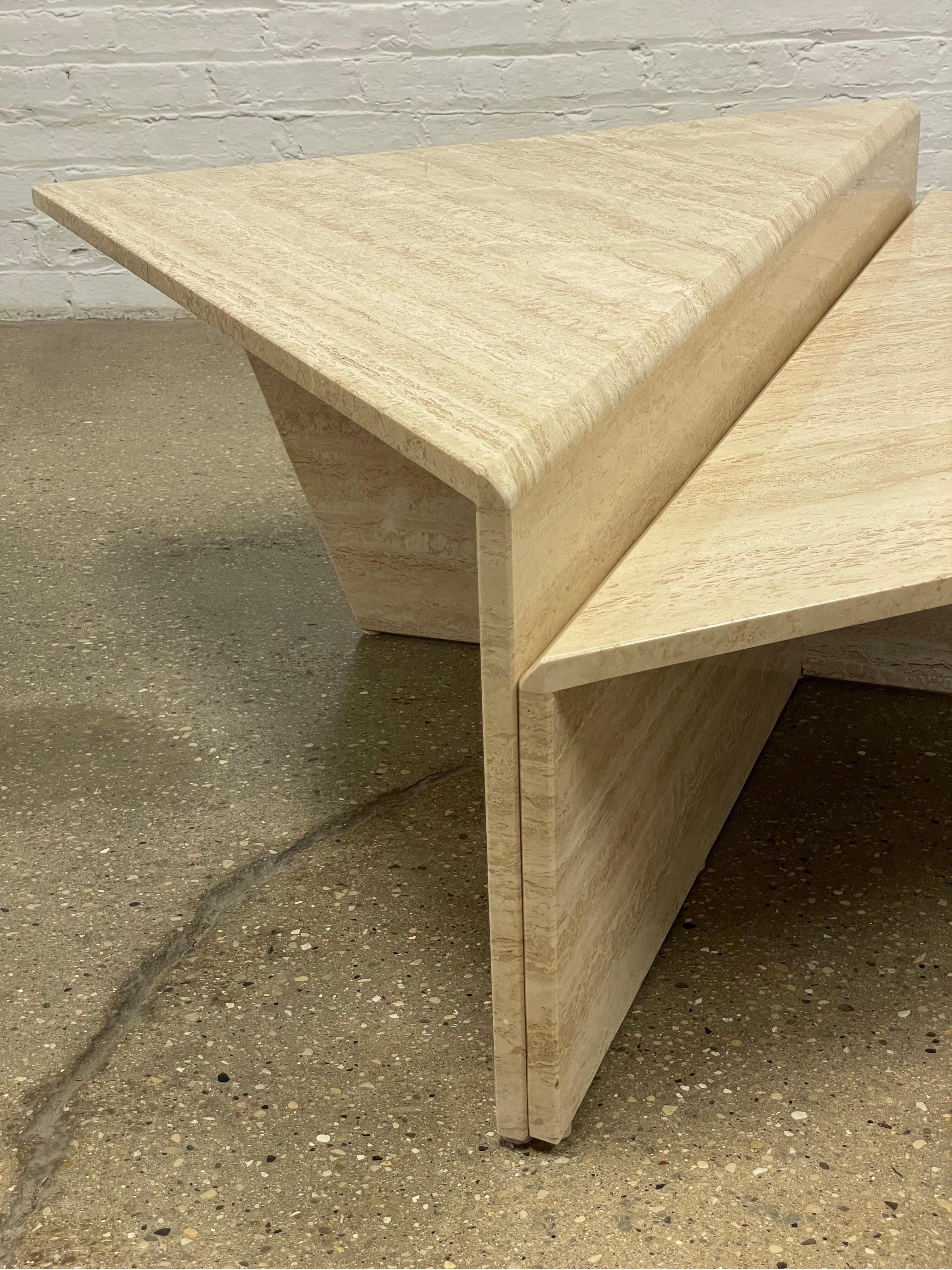 Two Piece Tiered Travertine Coffee Tables 1
