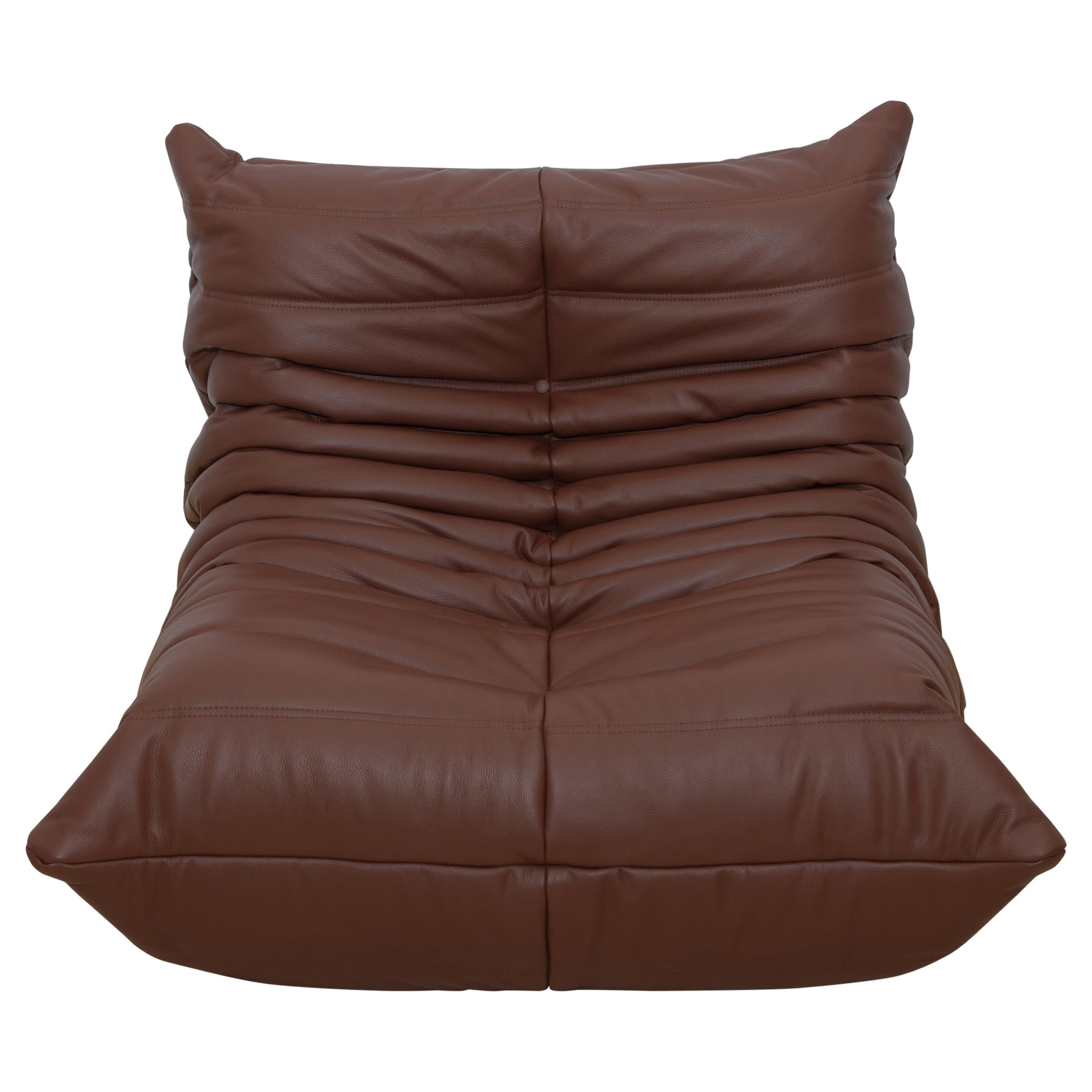 Two-Piece Togo Set by Michel Ducaroy, Ligne Roset, Madras Brown Leather For Sale