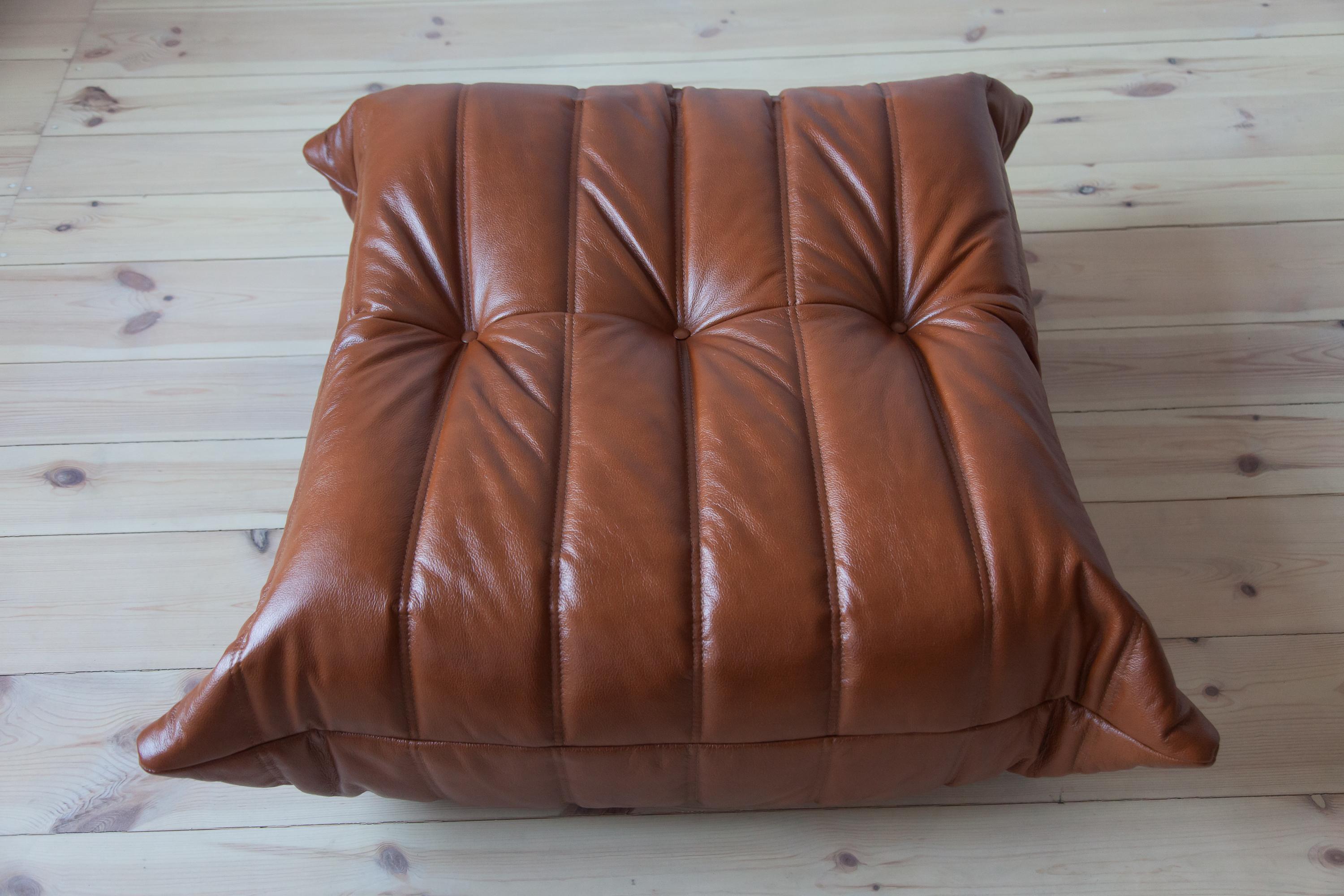 Two-Piece Togo Set by Michel Ducaroy, Ligne Roset, Whiskey Brown Leather For Sale 3