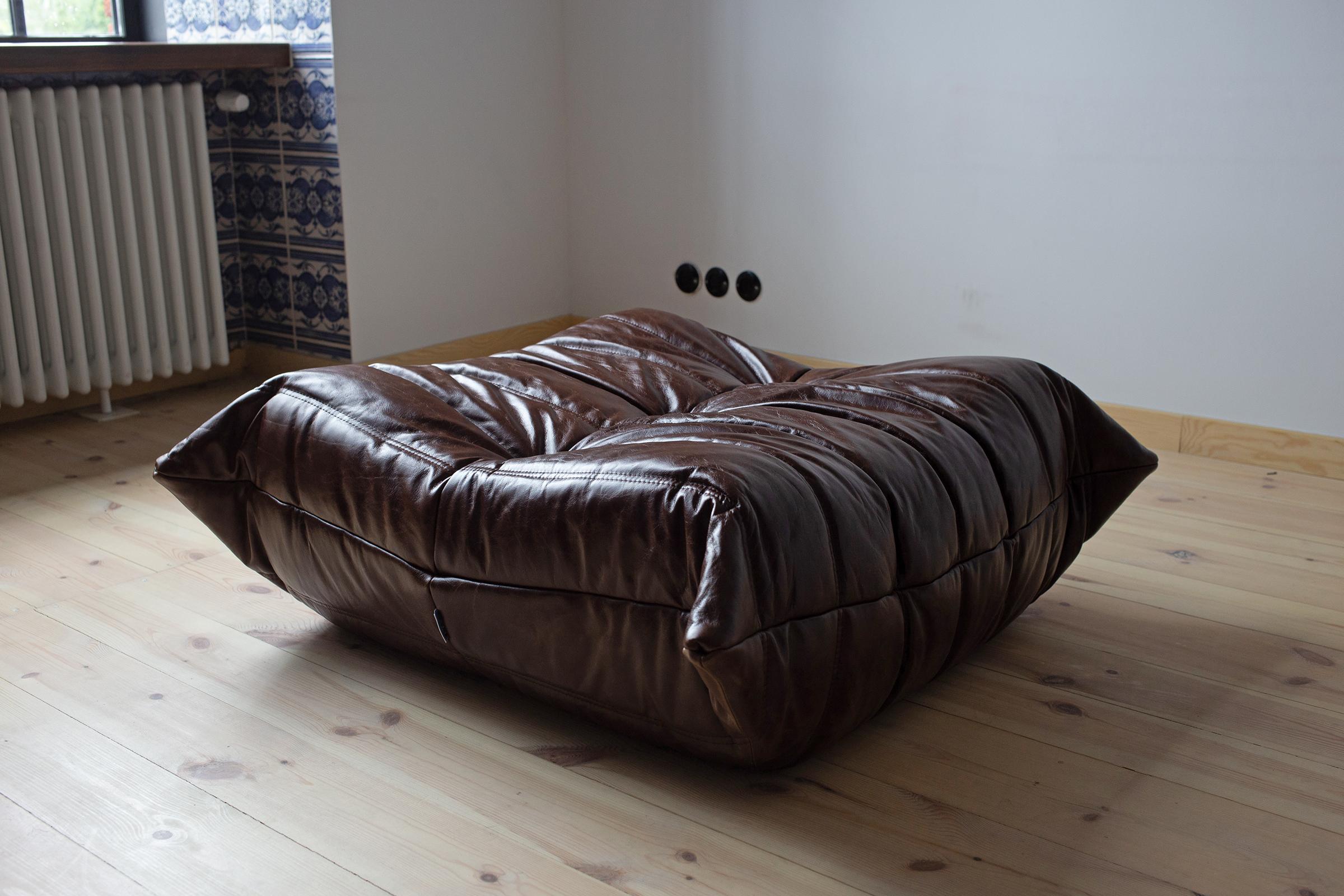 Leather Two-Piece Togo Set by Michel Ducaroy Manufactured by Ligne Roset in France For Sale