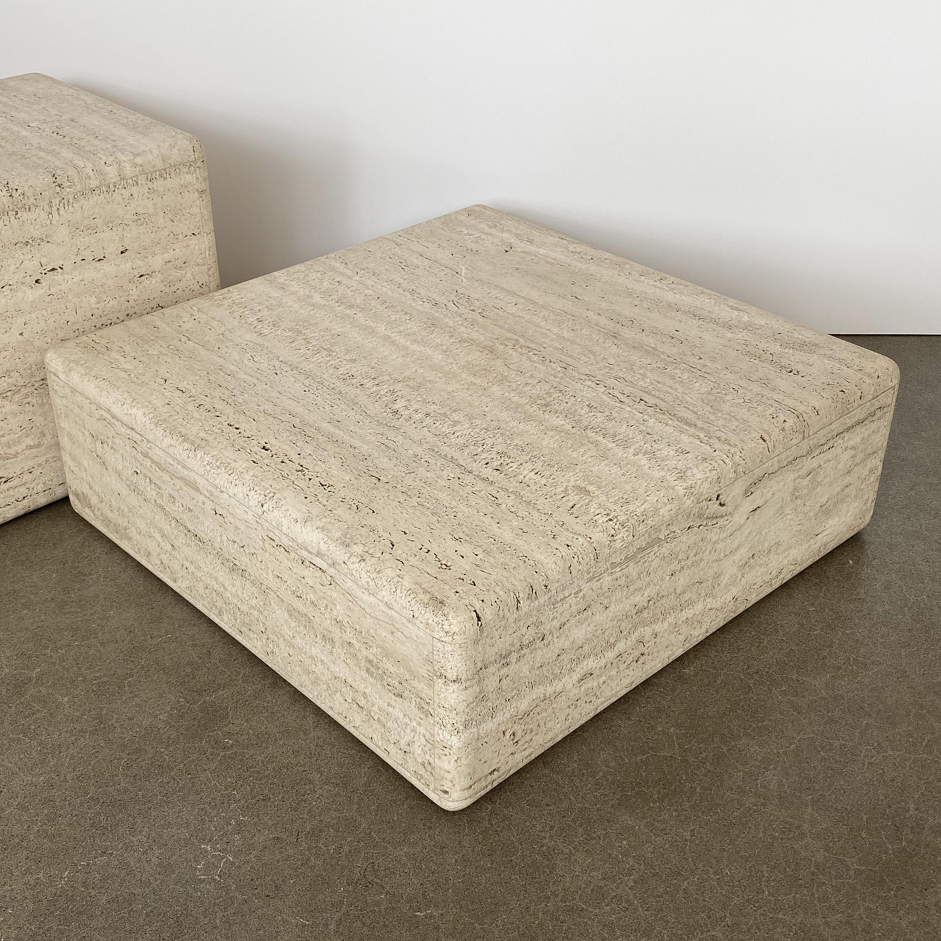 Two-Piece Travertine Cube Tiered Coffee Table 5