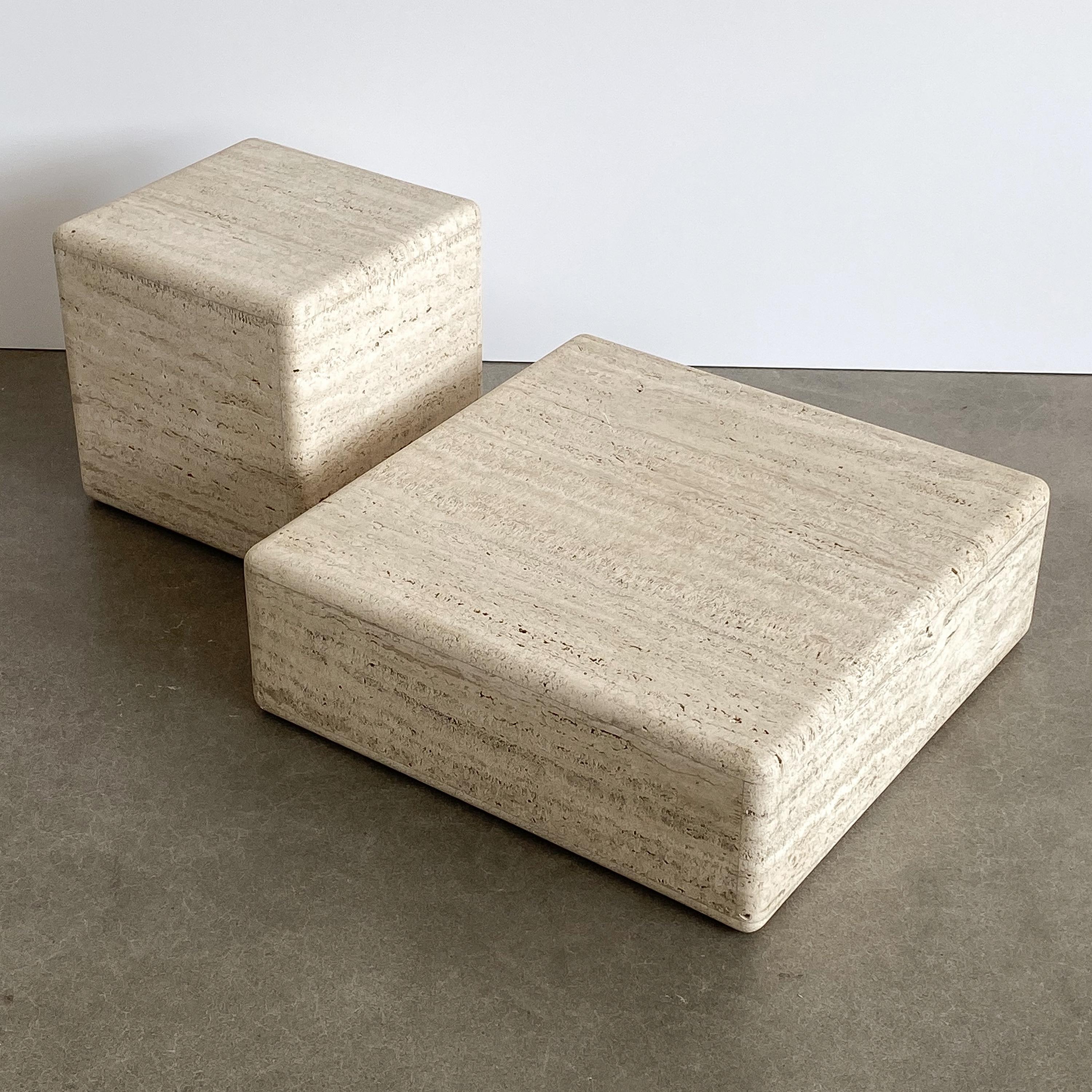 Two-Piece Travertine Cube Tiered Coffee Table 12